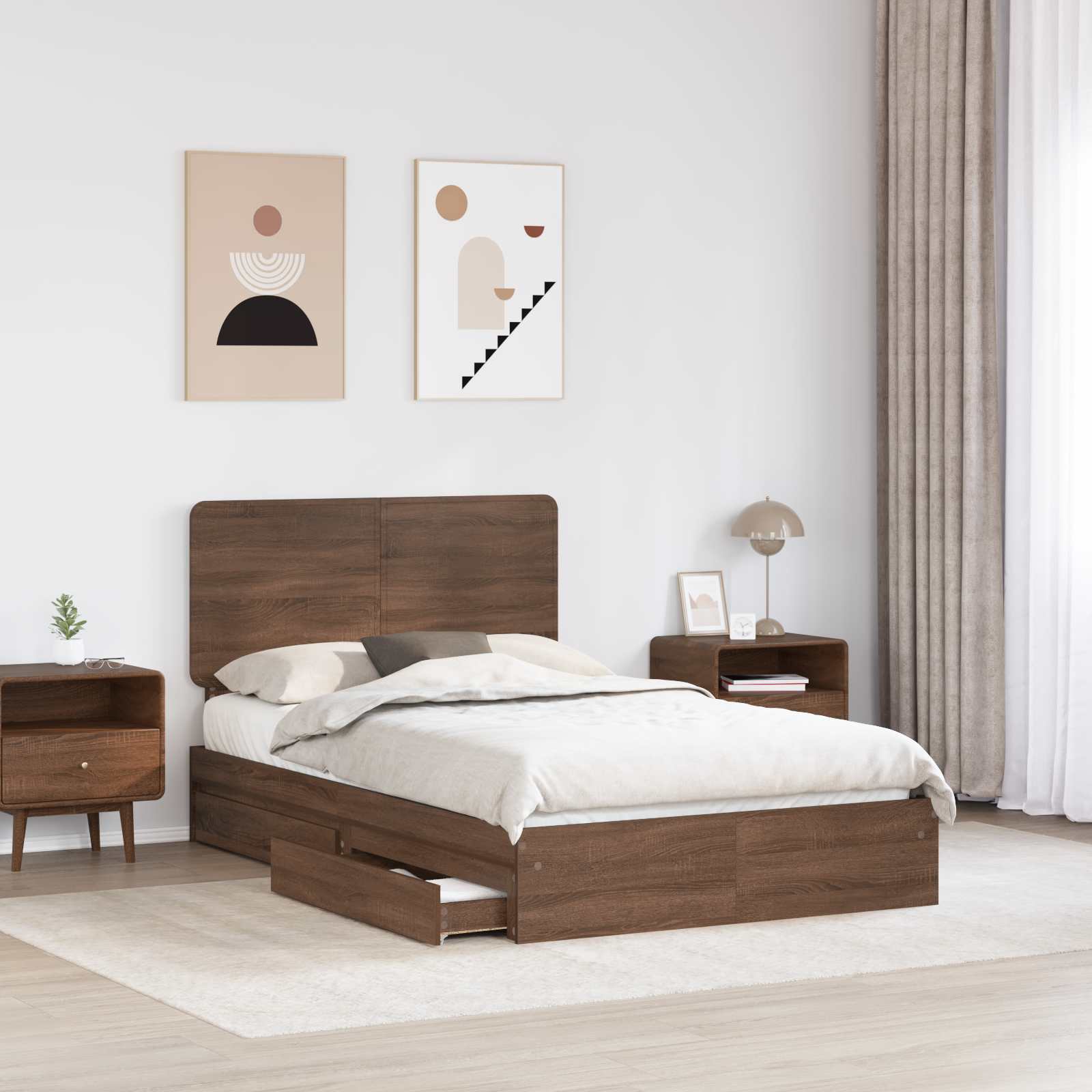 Κρεβάτι Αποθήκης Καφέ δρυς 135 x 190 cm Επεξεργασμένο Ξύλο - Pakobazaar