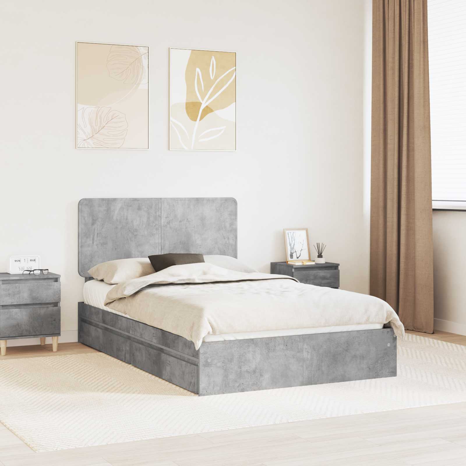 Κρεβάτι Αποθήκης Σκυρόδεμα Γκρι 120 x 190 cm Επεξεργασμένο Ξύλο - Pakobazaar