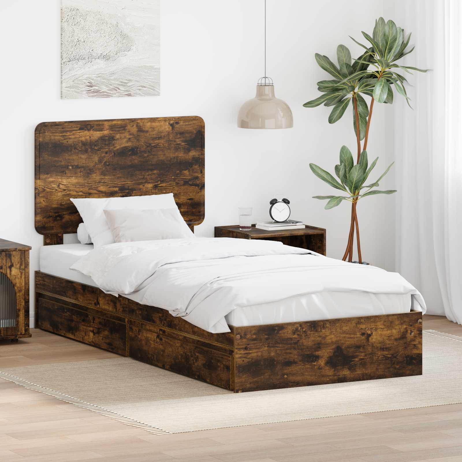 Κρεβάτι Αποθήκης Καπνιστό Δρύς 90 x 190 cm Επεξεργασμένο ξύλο