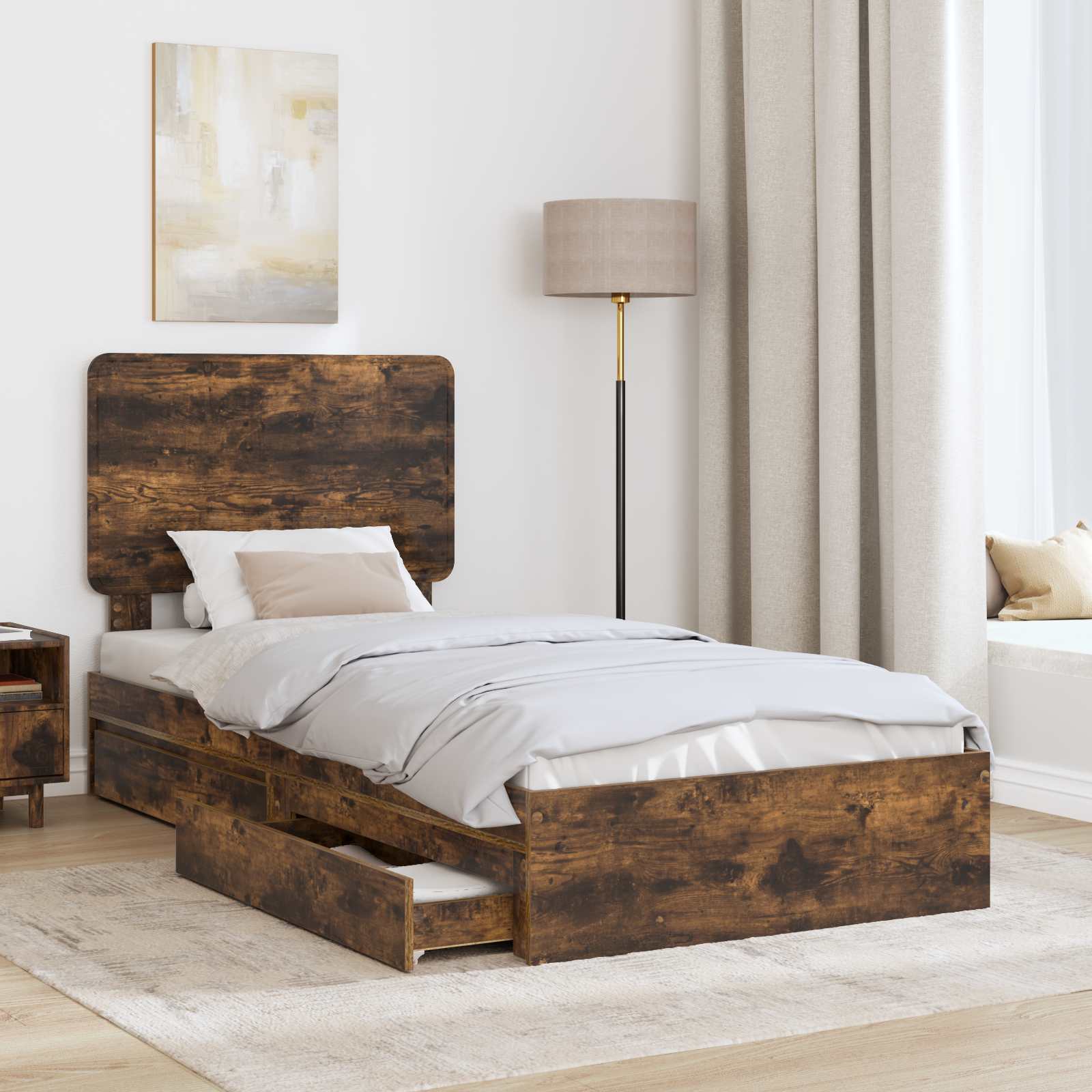 Κρεβάτι Αποθήκης Καπνιστό Δρύς 90 x 190 cm Επεξεργασμένο ξύλο