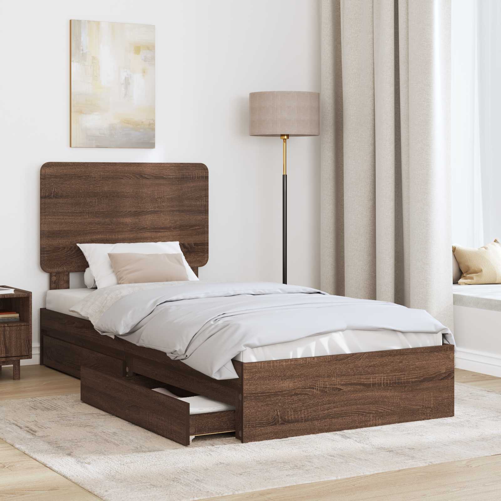 Κρεβάτι Αποθήκης Καφέ δρυς 90 x 190 cm Επεξεργασμένο ξύλο