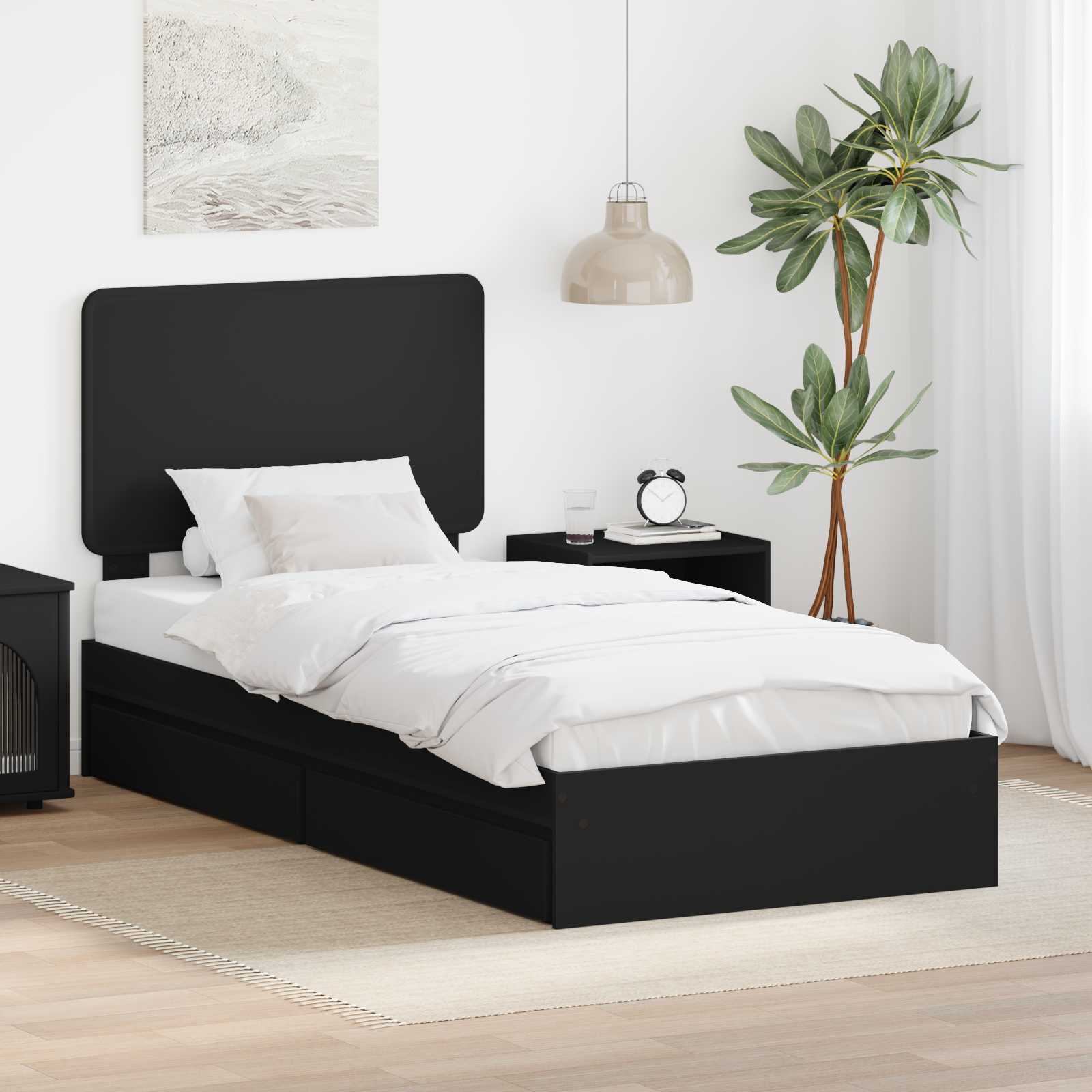 Κρεβάτι Αποθήκης Μαύρο 75 x 190 cm Επεξεργασμένο ξύλο