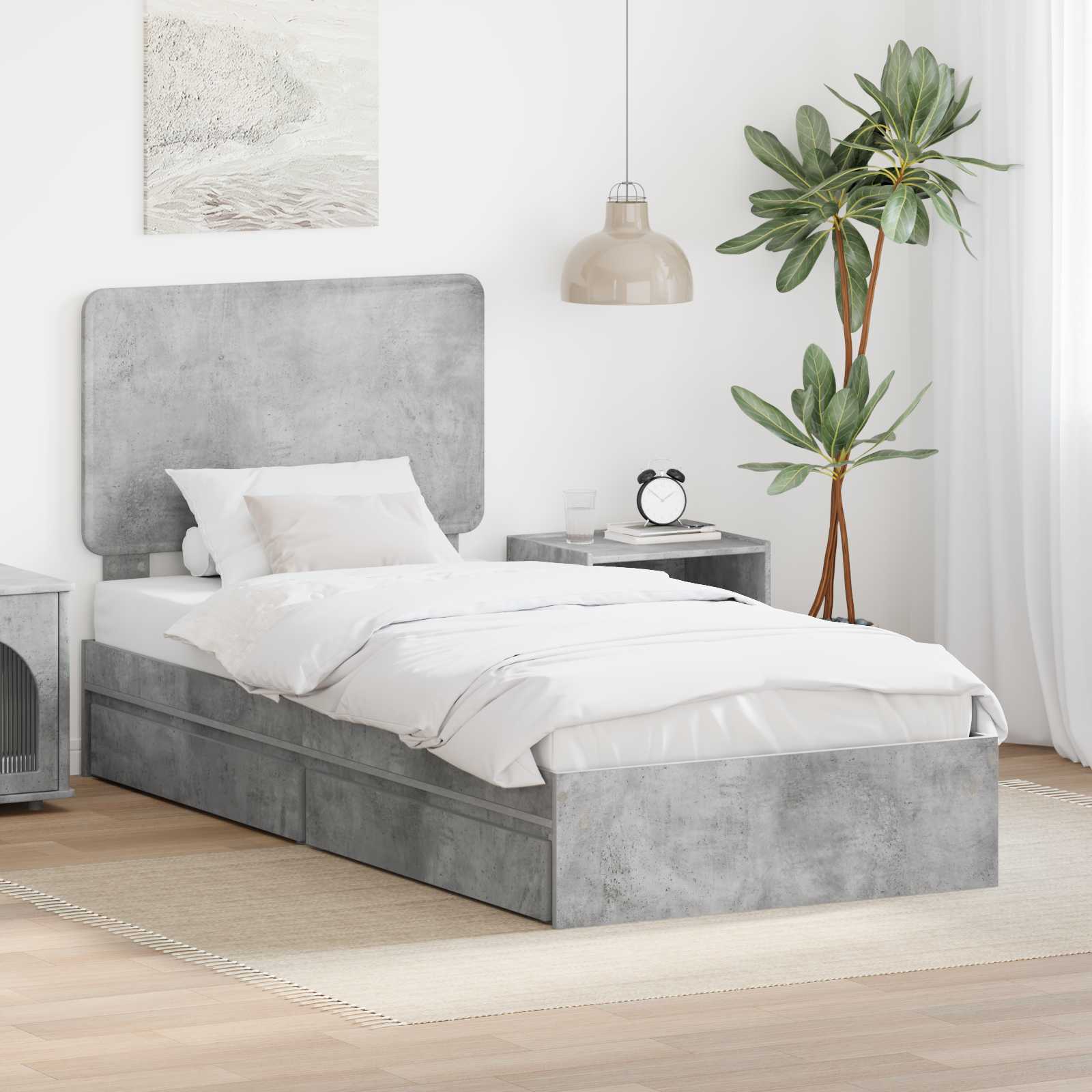 Κρεβάτι Αποθήκης Σκυρόδεμα Γκρι 75 x 190 cm Επεξεργασμένο ξύλο