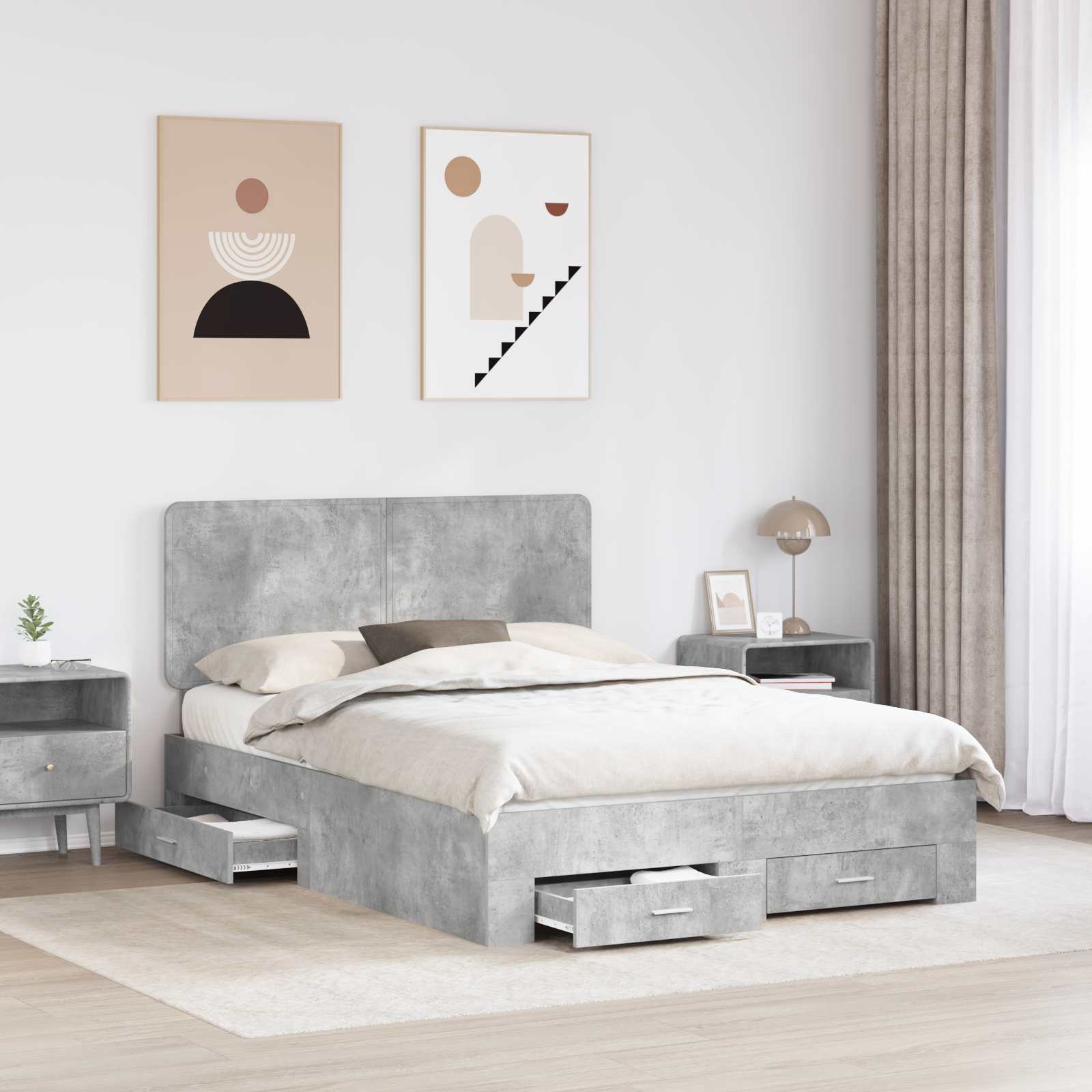 Σκελετός Κρεβατιού με κεφαλάρι Σκυρόδεμα Γκρι 160 x 200 cm