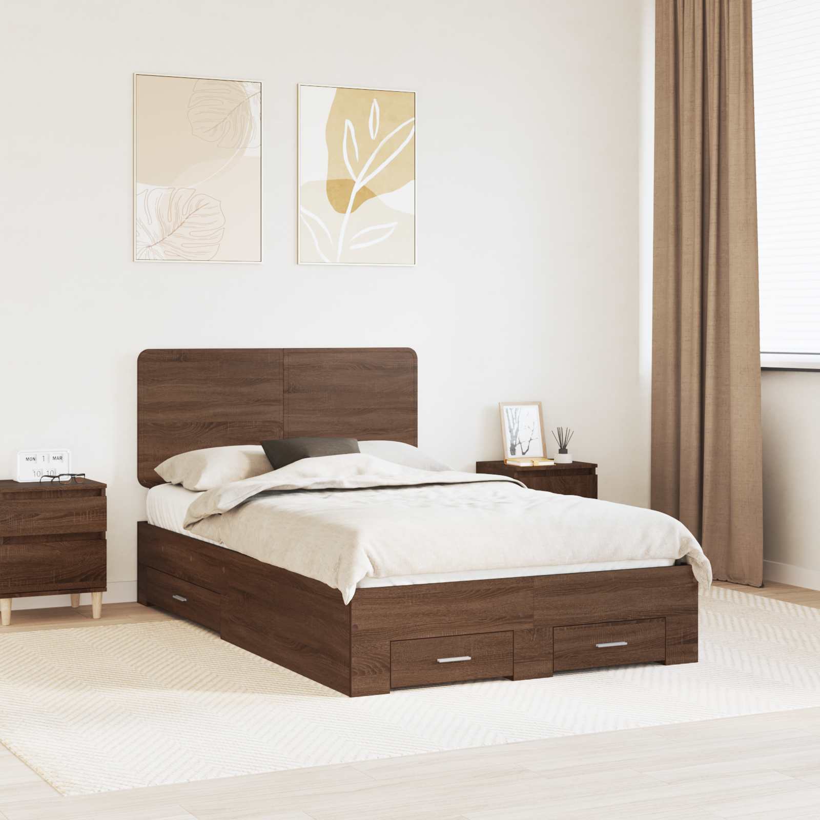 Σκελετός Κρεβατιού Καφέ δρυς 135 x 190 cm Επεξεργασμένο Ξύλο - Pakobazaar