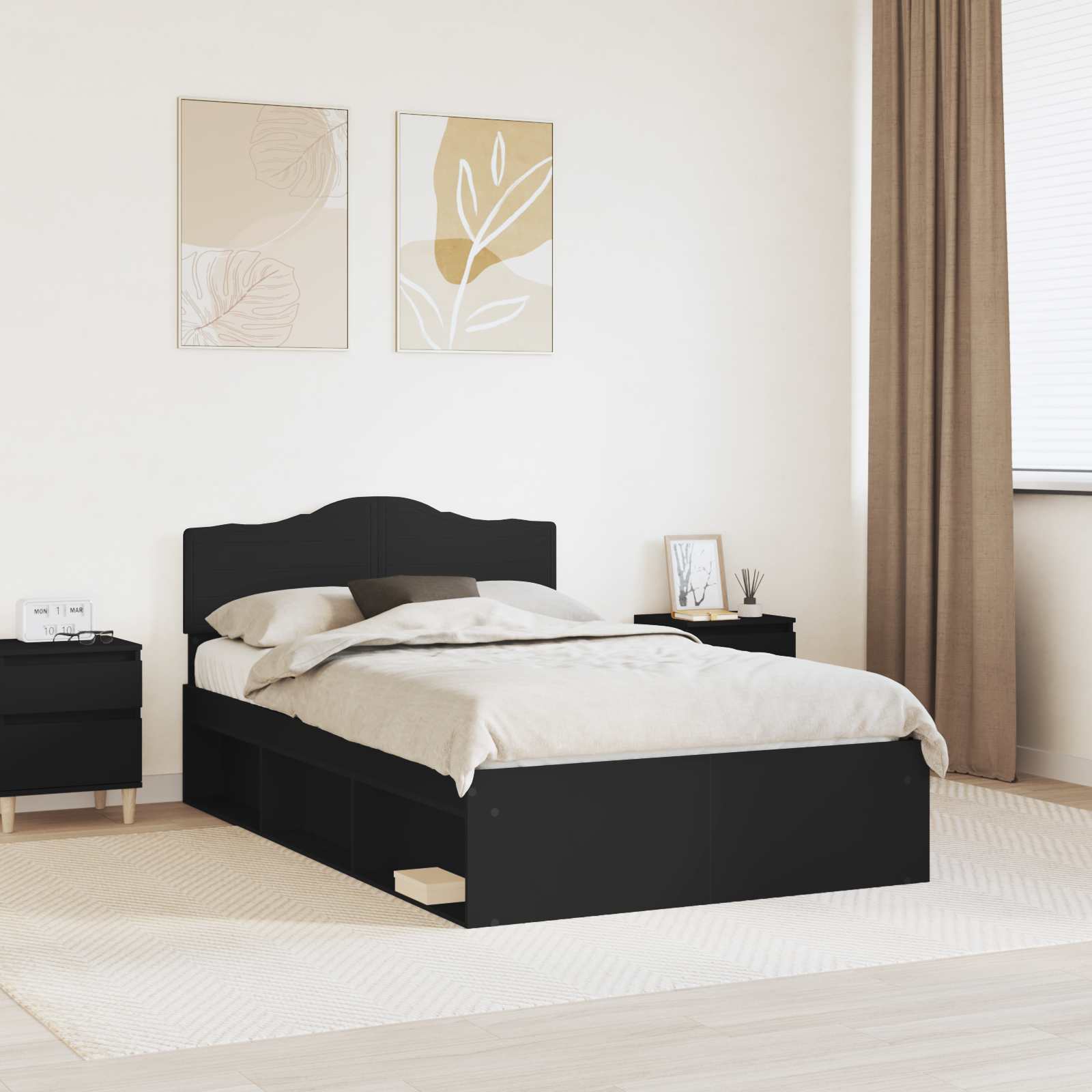 Σκελετός Κρεβατιού Μαύρο 135 x 190 cm Στερεά ξυλεία πεύκου