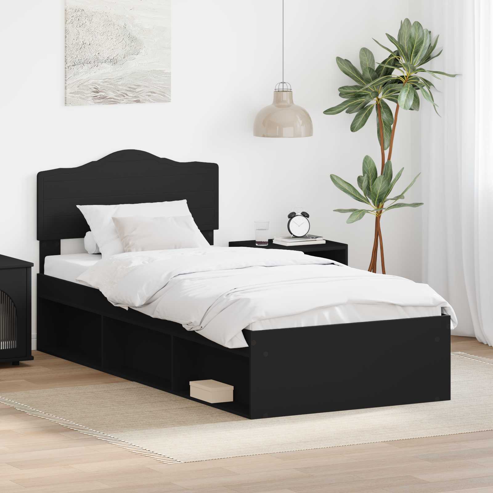 Σκελετός Κρεβατιού Μαύρο 90 x 190 cm Στερεά ξυλεία πεύκου
