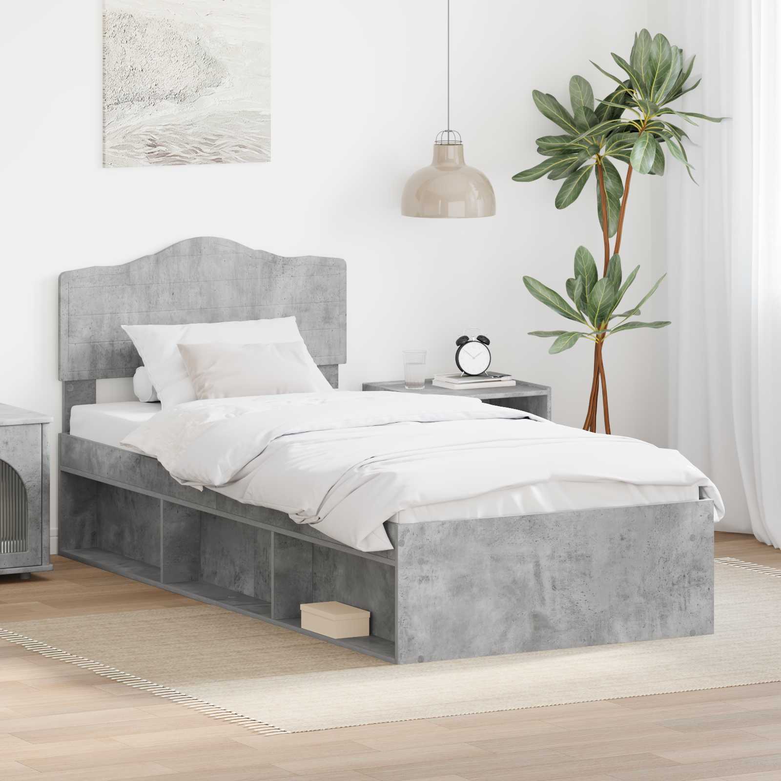 Σκελετός Κρεβατιού Γκρι Μπετόν 90 x 190 cm Στερεά ξυλεία πεύκου