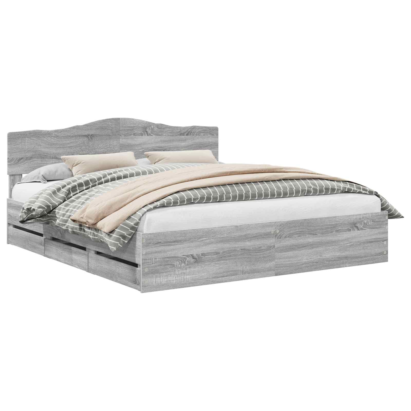 Σκελετός Κρεβατιού Γκρίζο Σονομα 200 x 200 cm Μηχανήματος Ξύλο