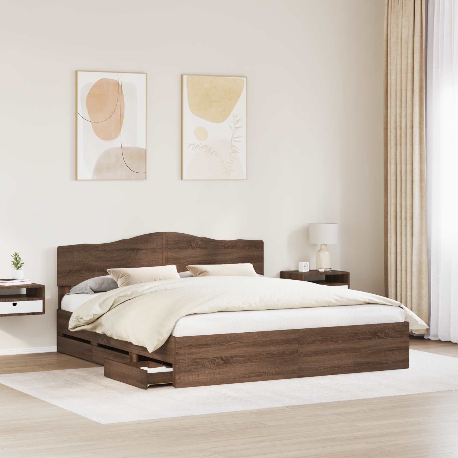 Σκελετός Κρεβατιού Καφέ δρυς 180 x 200 cm Μηχανήματος Ξύλο - Pakobazaar