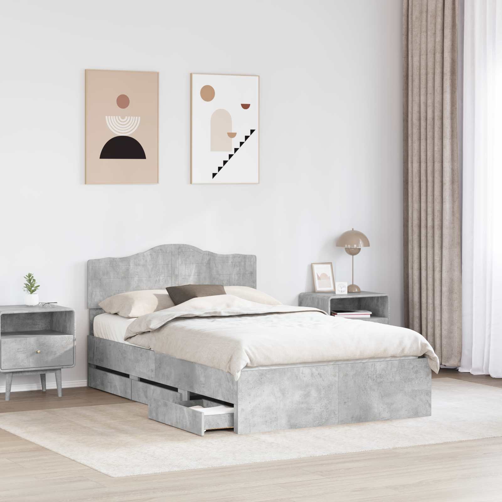 Σκελετός Κρεβατιού Σκυρόδεμα Γκρι 135 x 190 cm Μηχανήματος Ξύλο