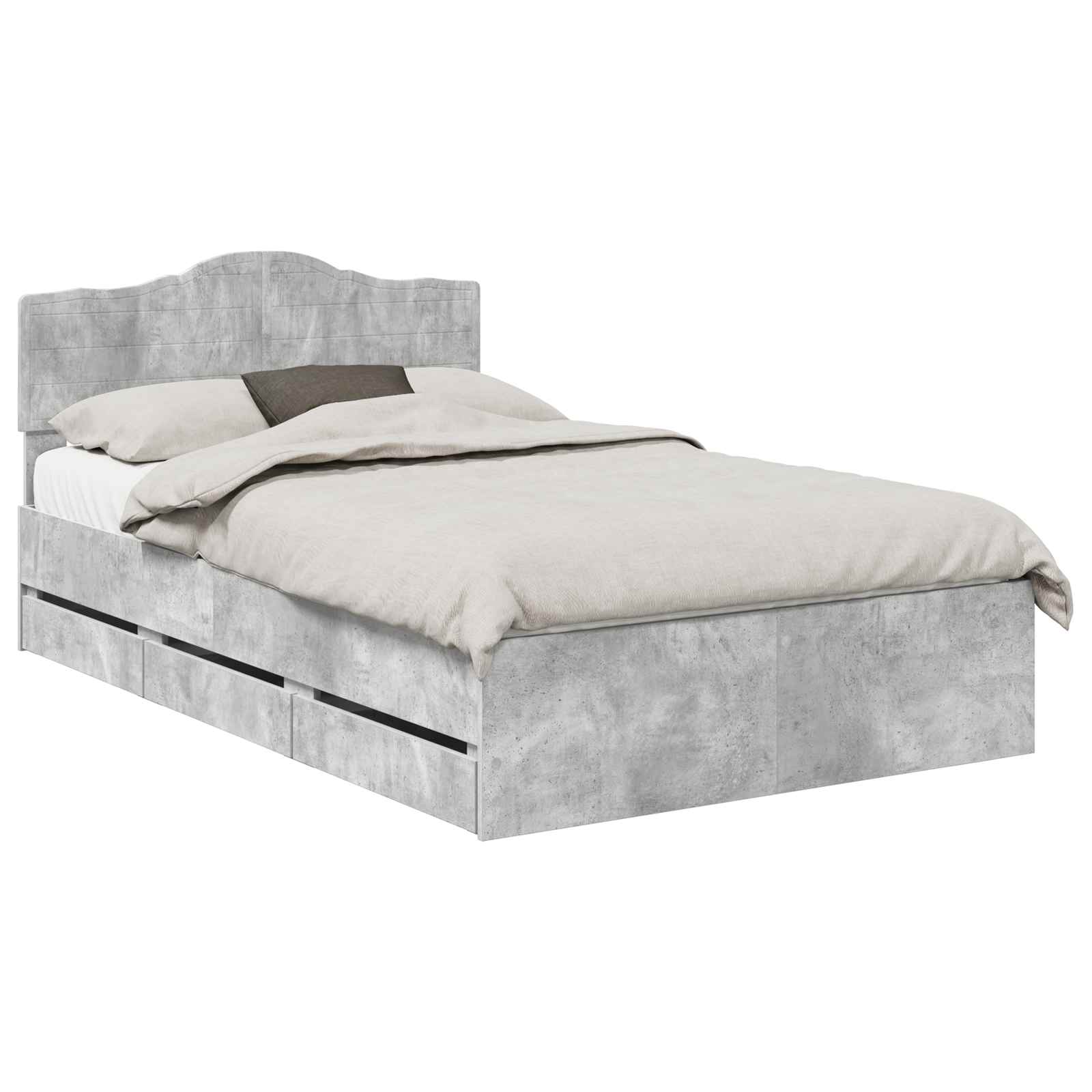 Σκελετός Κρεβατιού Σκυρόδεμα Γκρι 135 x 190 cm Μηχανήματος Ξύλο