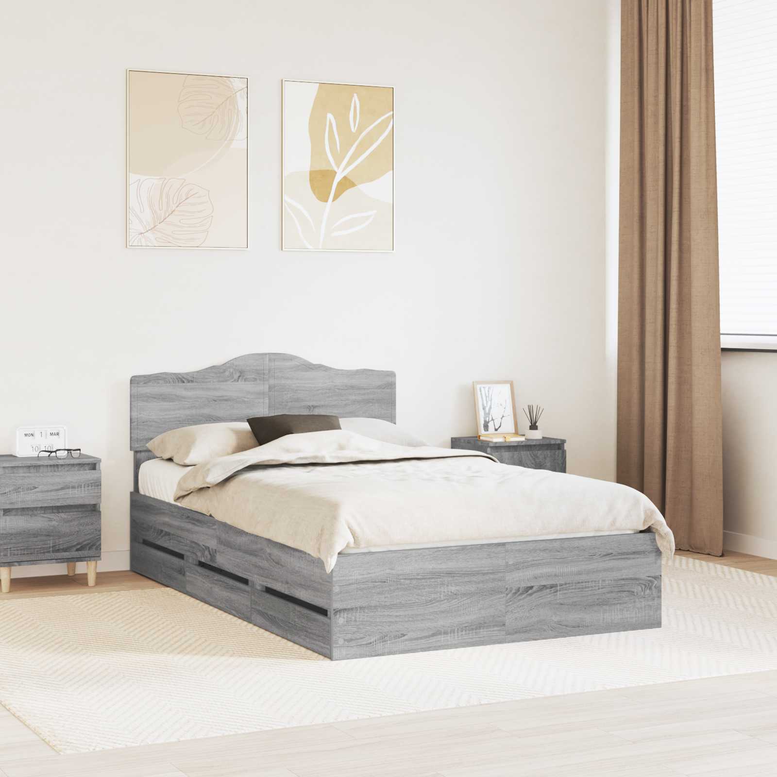 Σκελετός Κρεβατιού Γκρίζο Σονομα 135 x 190 cm Μηχανήματος Ξύλο