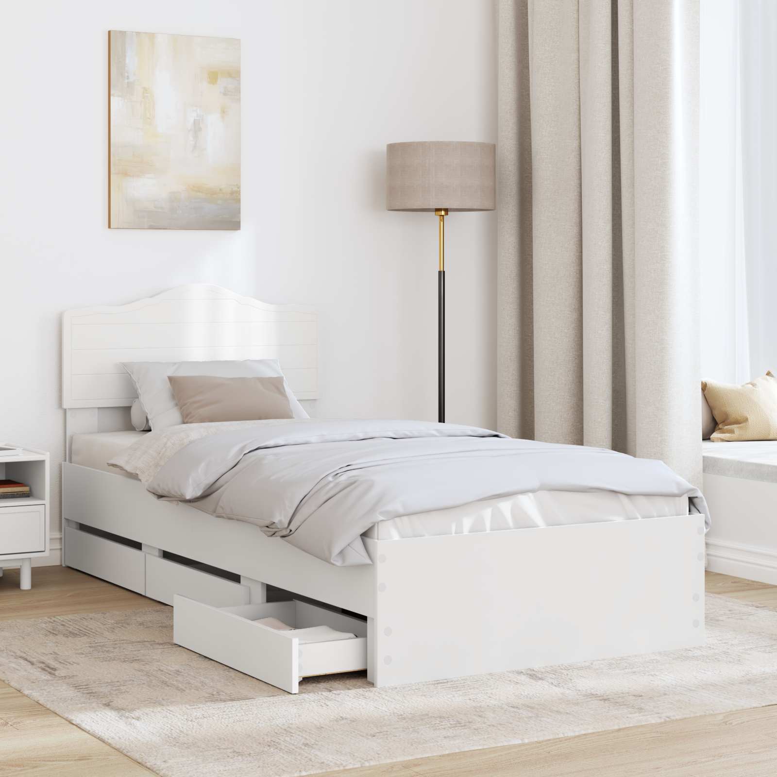 Σκελετός Κρεβατιού Λευκό 90 x 200 cm Μηχανήματος Ξύλο - Pakobazaar