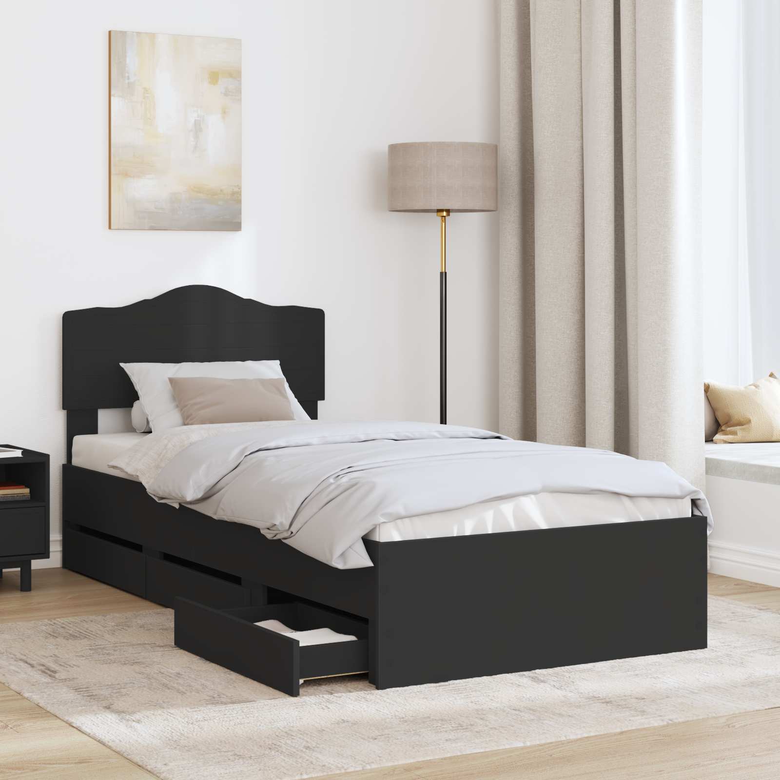 Σκελετός Κρεβατιού Μαύρο 90 x 190 cm Μηχανήματος Ξύλο