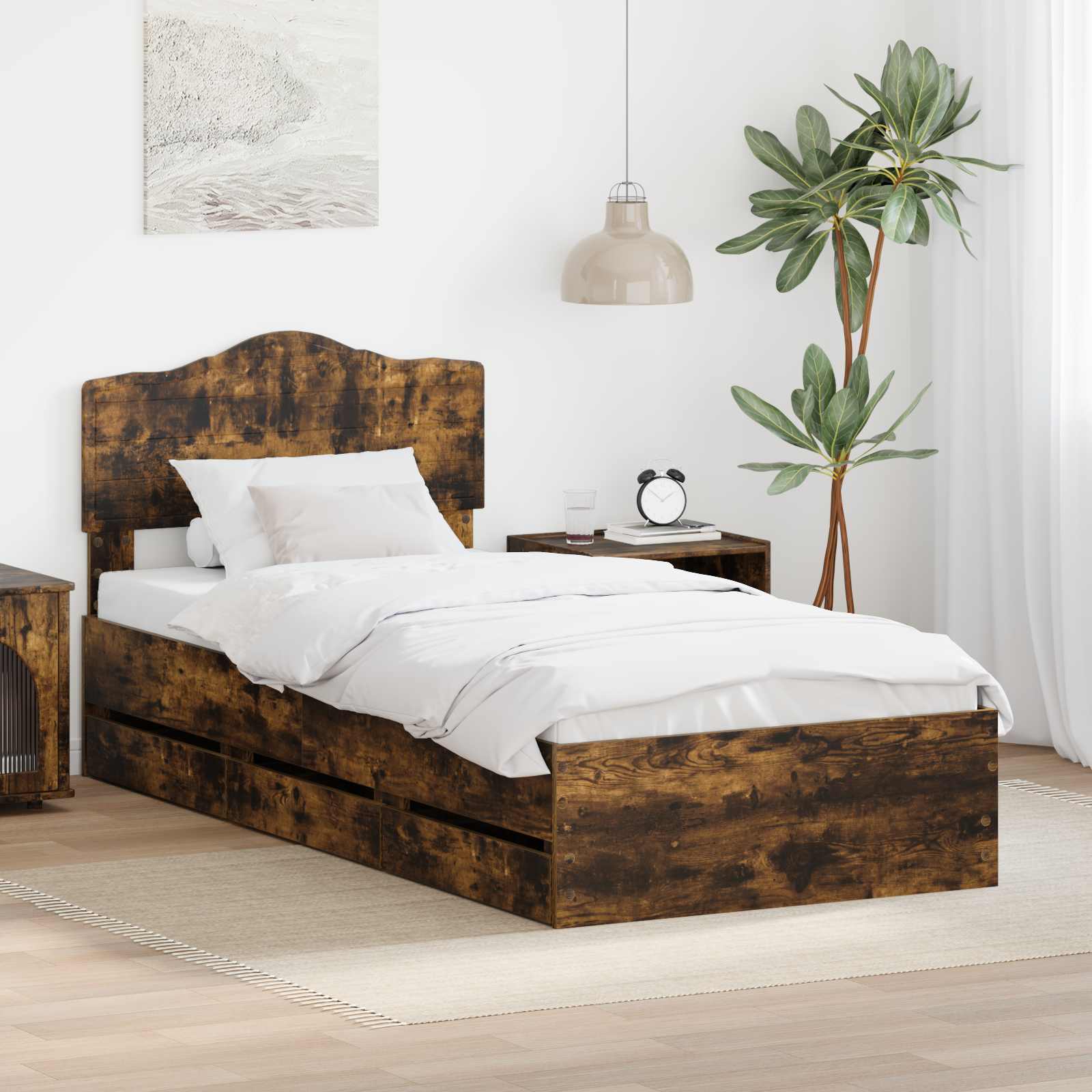 Σκελετός Κρεβατιού Καπνιστό Δρύς 75 x 190 cm Μηχανήματος Ξύλο