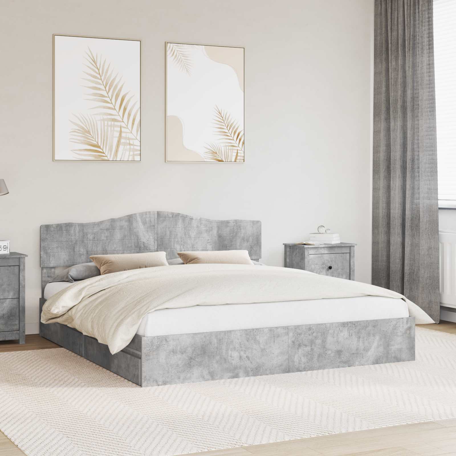Κρεβάτι Αποθήκης Σκυρόδεμα Γκρι 180 x 200 cm Επεξεργασμένο ξύλο - Pakobazaar