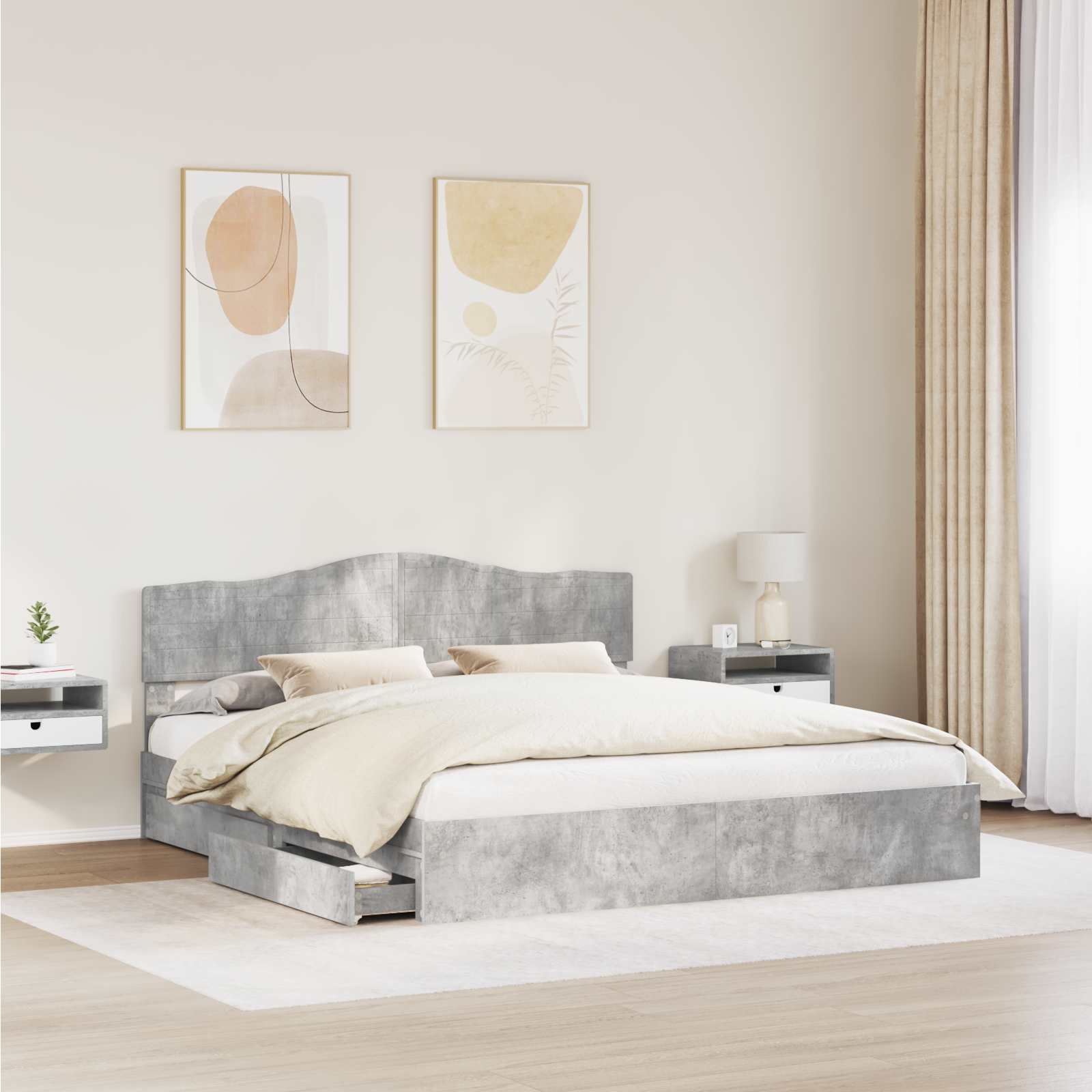 Κρεβάτι Αποθήκης Σκυρόδεμα Γκρι 180 x 200 cm Επεξεργασμένο ξύλο - Pakobazaar