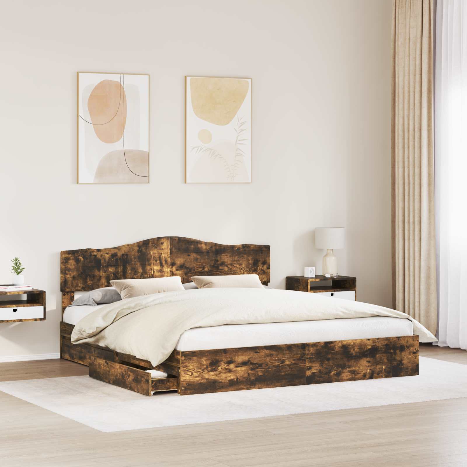 Κρεβάτι Αποθήκης Καπνιστό Δρύς 180 x 200 cm Επεξεργασμένο ξύλο - Pakobazaar