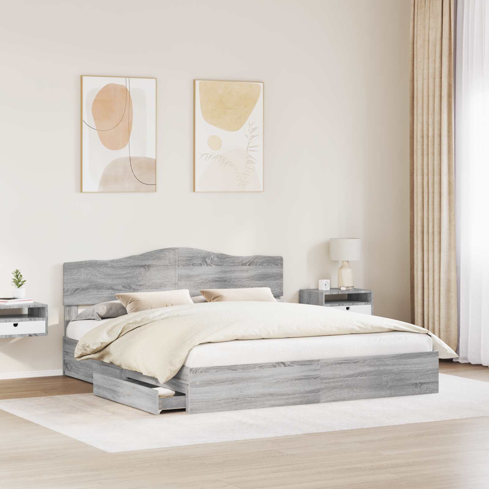 Κρεβάτι Αποθήκης Γκρίζο Σονομα 180 x 200 cm Επεξεργασμένο ξύλο