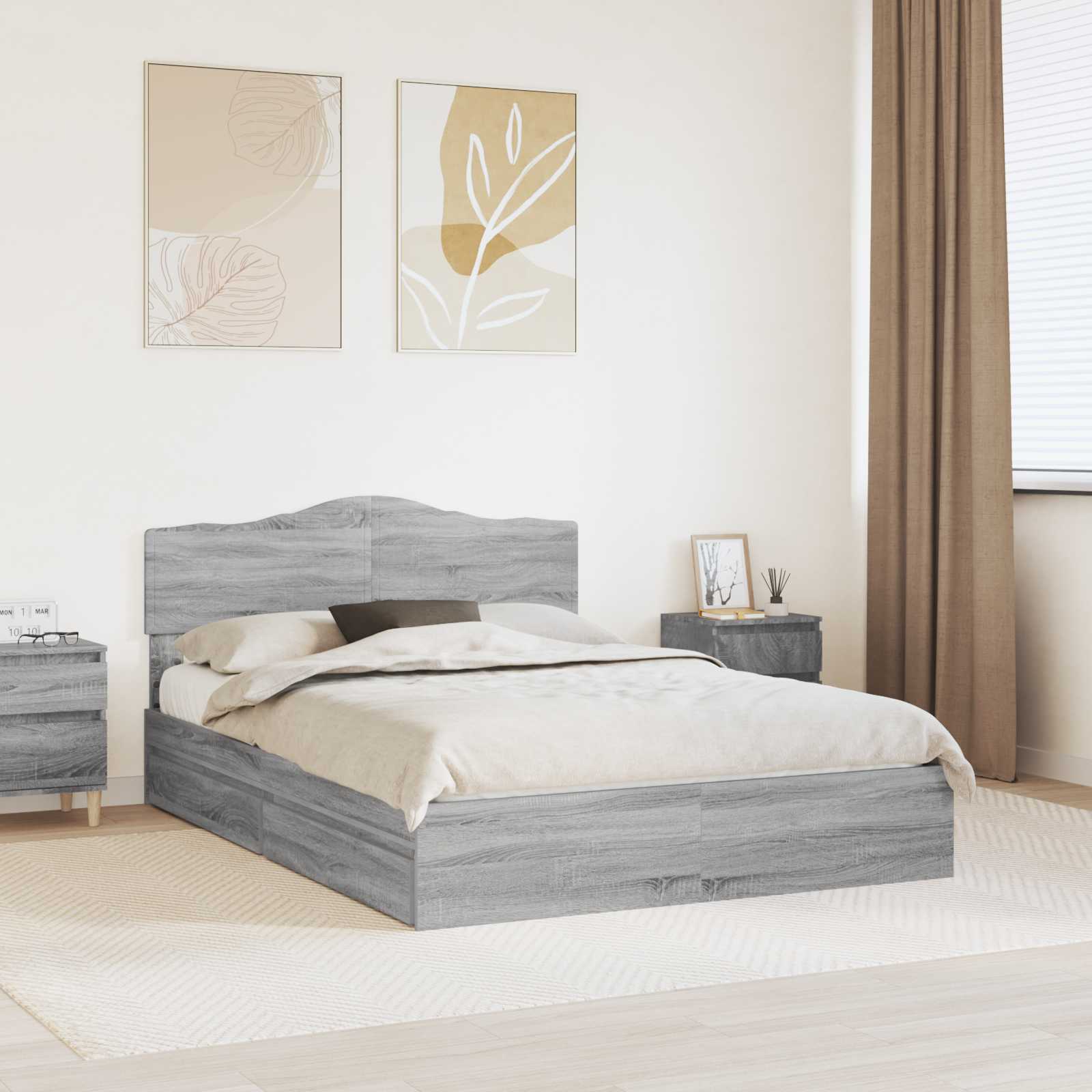 Κρεβάτι Αποθήκης Γκρίζο Σονομα 150 x 200 cm Επεξεργασμένο ξύλο - Pakobazaar