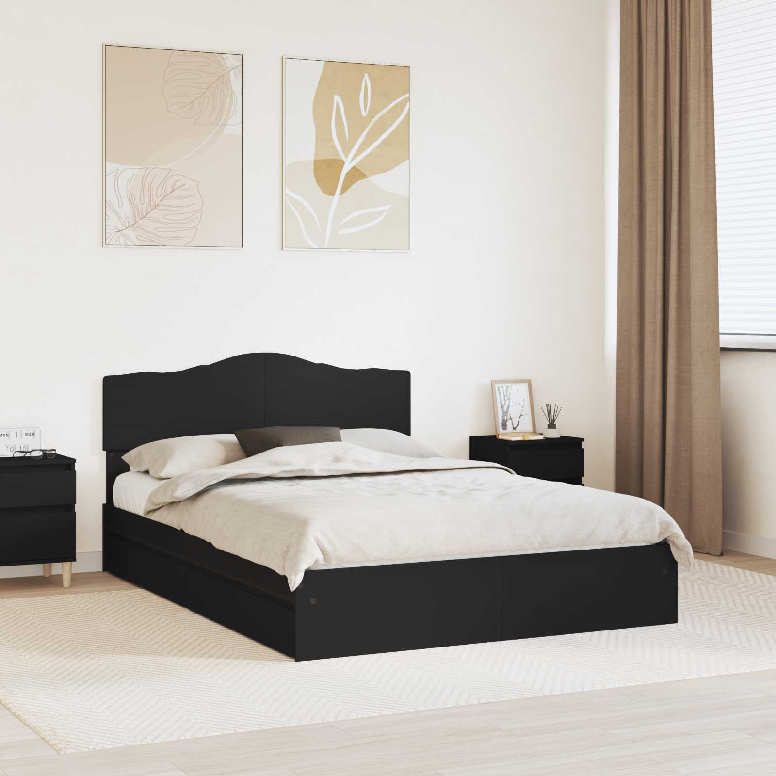 Κρεβάτι Αποθήκης Μαύρο 140 x 190 cm Επεξεργασμένο Ξύλο - Pakobazaar