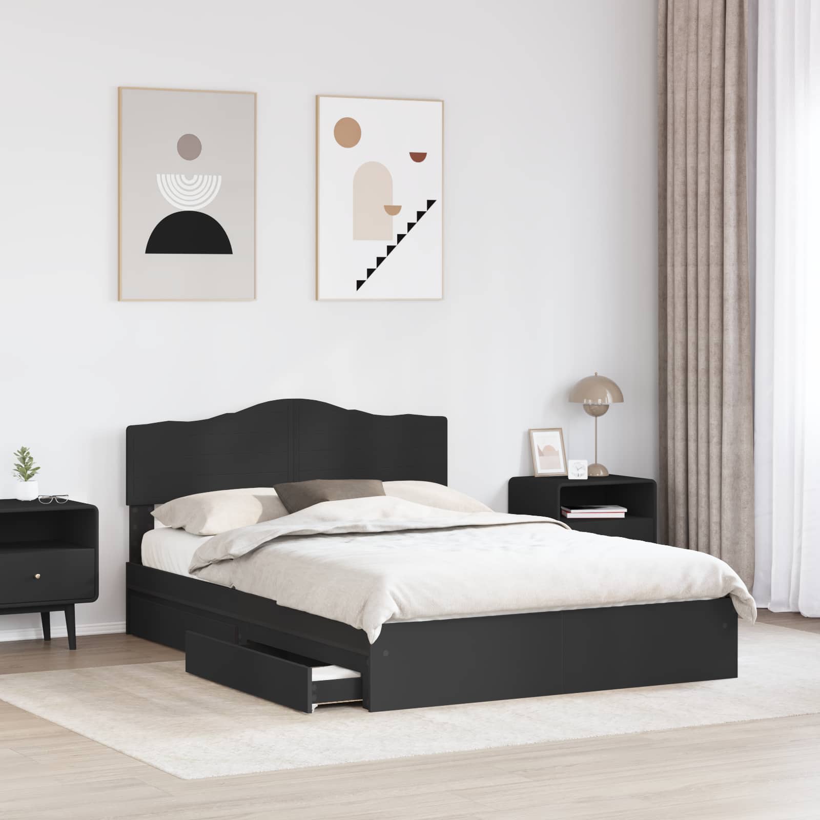 Κρεβάτι Αποθήκης Μαύρο 140 x 190 cm Επεξεργασμένο Ξύλο - Pakobazaar