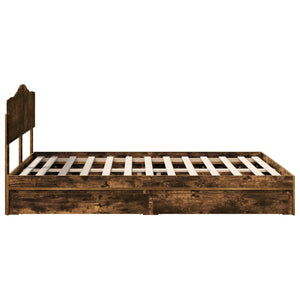 Κρεβάτι Αποθήκης Καπνιστό Δρύς 140 x 190 cm Επεξεργασμένο Ξύλο