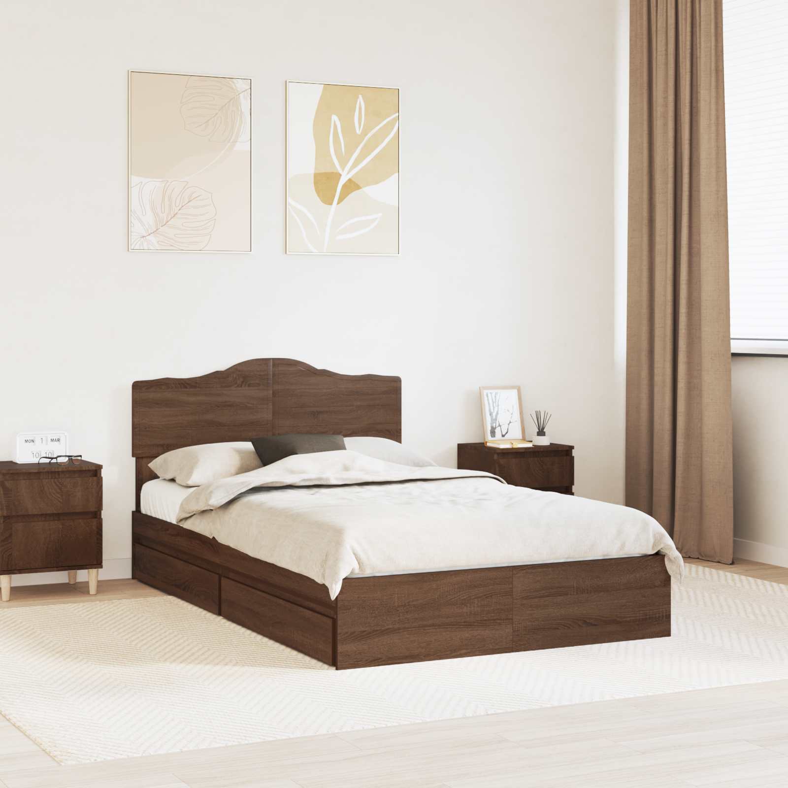 Κρεβάτι Αποθήκης Καφέ δρυς 135 x 190 cm Επεξεργασμένο Ξύλο