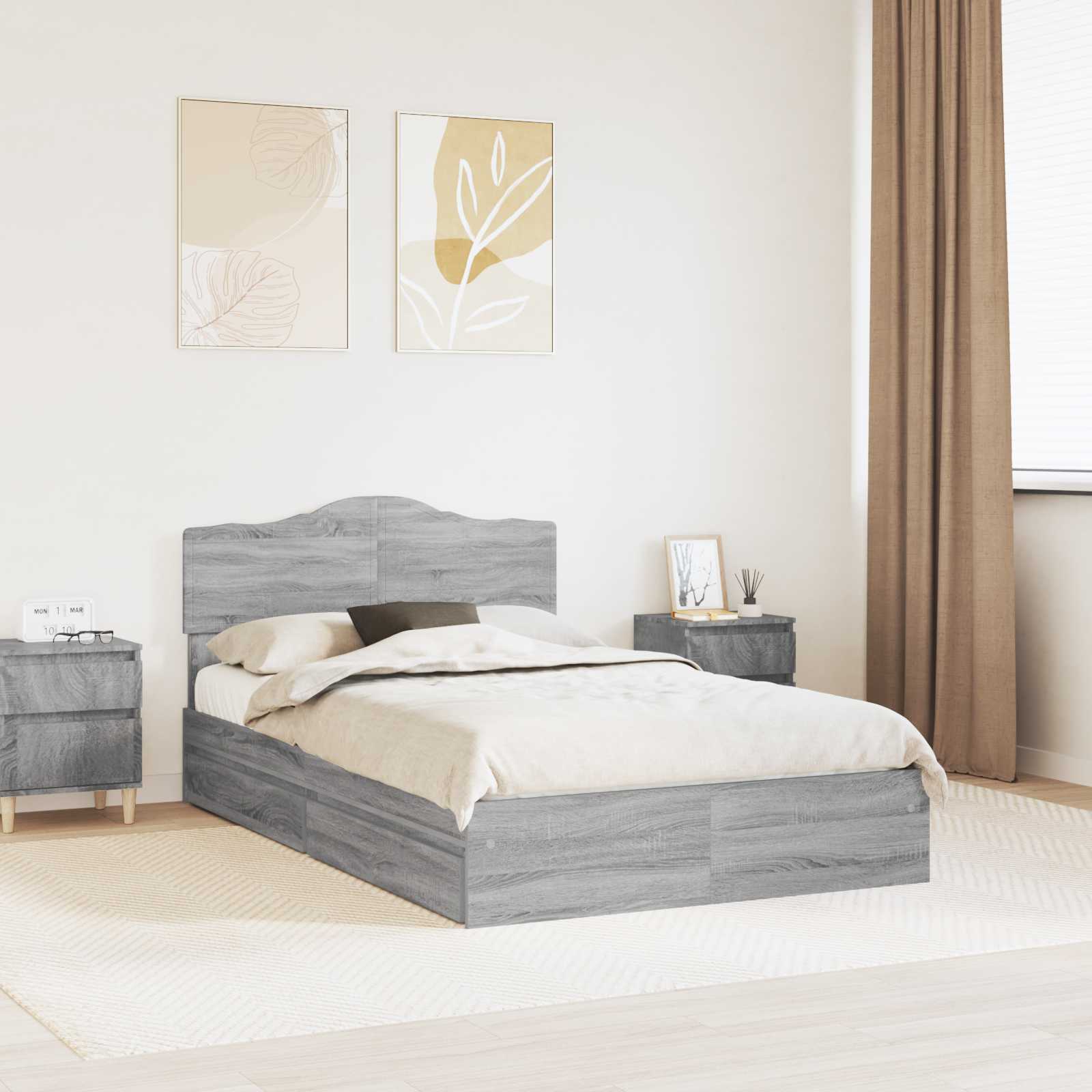 Κρεβάτι Αποθήκης Γκρίζο Σονομα 120 x 200 cm Επεξεργασμένο Ξύλο