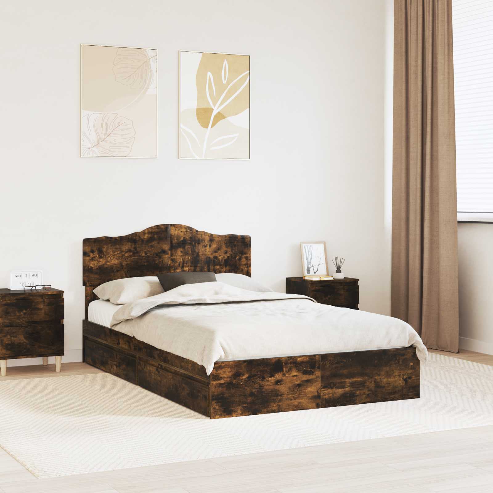 Κρεβάτι Αποθήκης Καπνιστό Δρύς 120 x 190 cm Επεξεργασμένο ξύλο