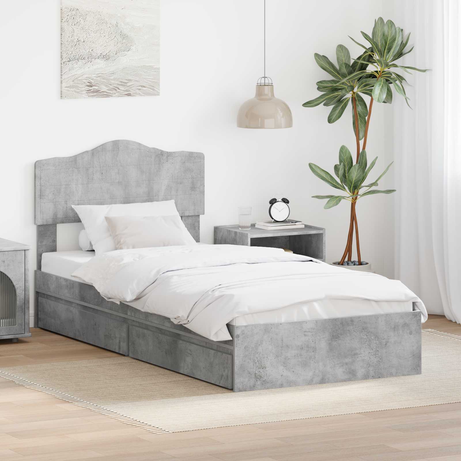 Κρεβάτι Αποθήκης Σκυρόδεμα Γκρι 90 x 190 cm Επεξεργασμένο ξύλο
