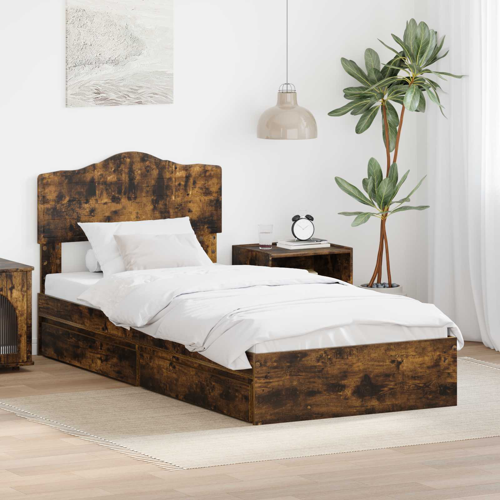 Κρεβάτι Αποθήκης Καπνιστό Δρύς 90 x 190 cm Επεξεργασμένο ξύλο