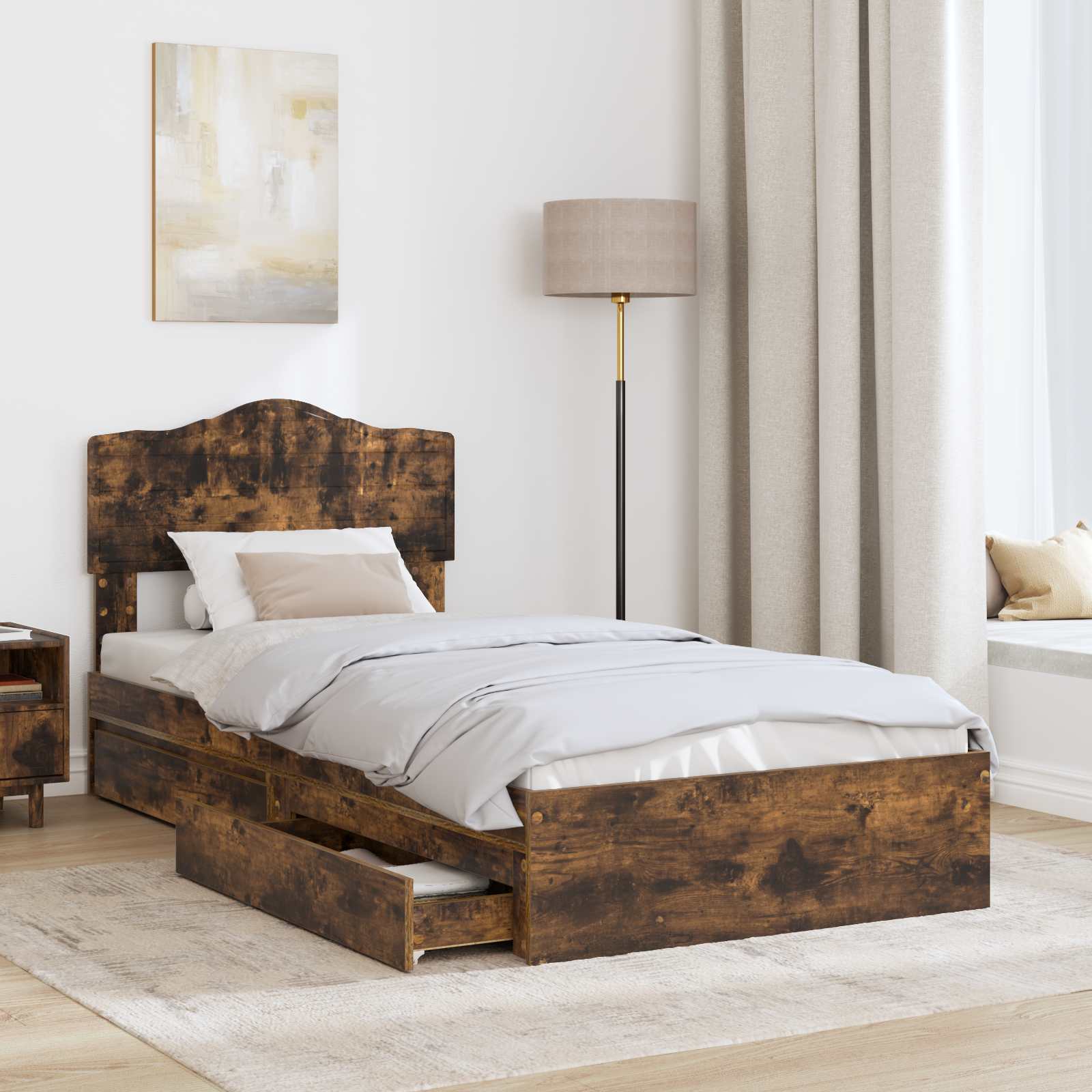 Κρεβάτι Αποθήκης Καπνιστό Δρύς 90 x 190 cm Επεξεργασμένο ξύλο