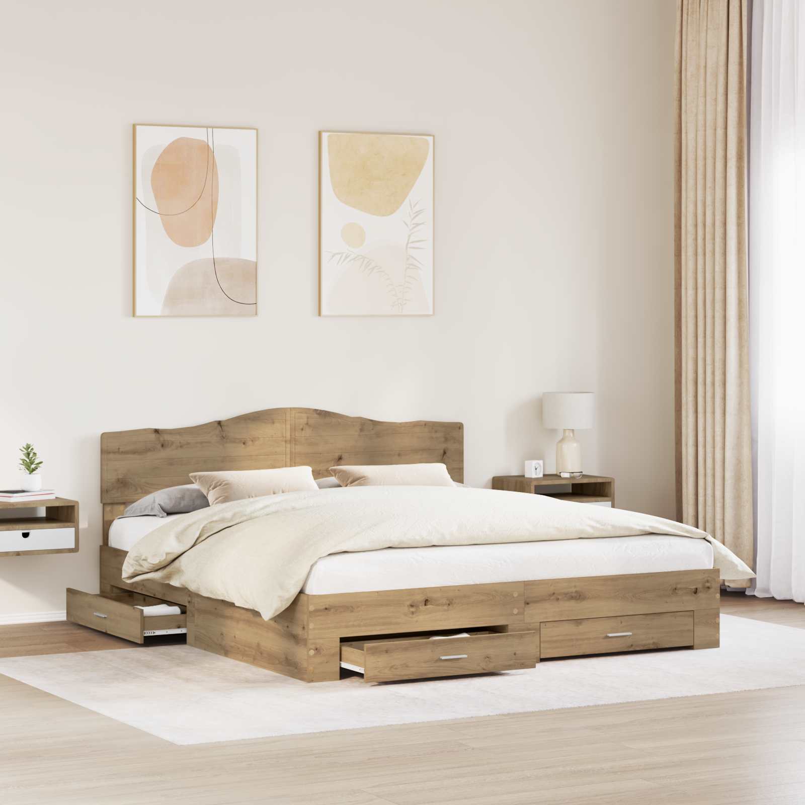 Σκελετός Κρεβατιού Artisan Oak 180 x 200 cm Επεξεργασμένο Ξύλο - Pakobazaar