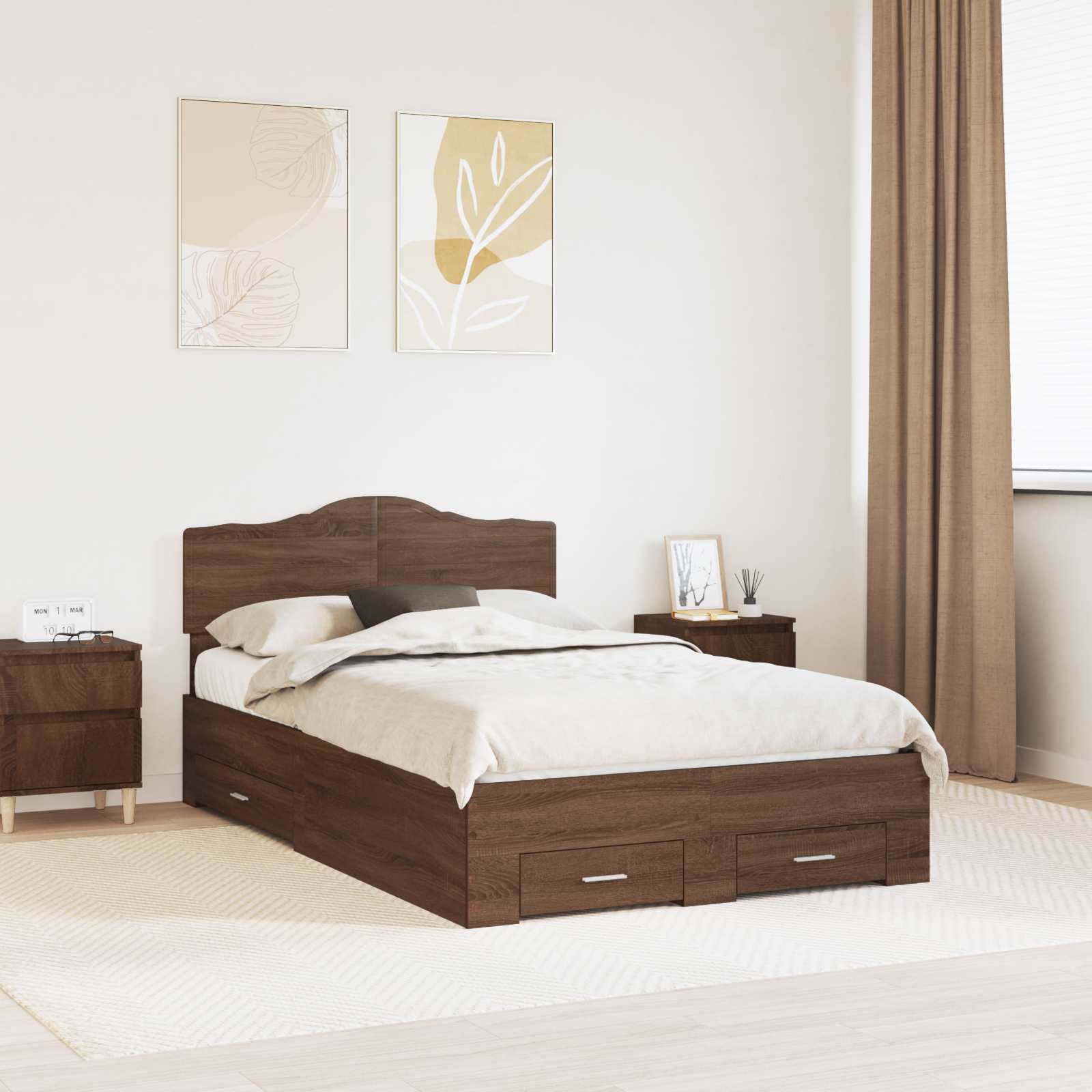 Σκελετός Κρεβατιού Καφέ δρυς 135 x 190 cm Επεξεργασμένο Ξύλο