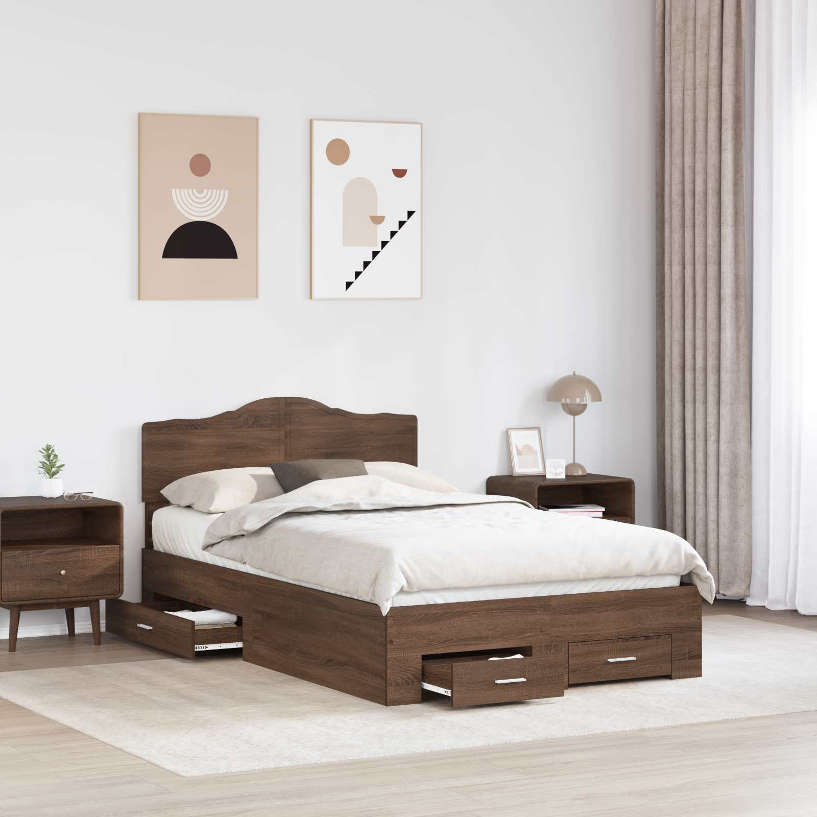 Σκελετός Κρεβατιού Καφέ δρυς 135 x 190 cm Επεξεργασμένο Ξύλο