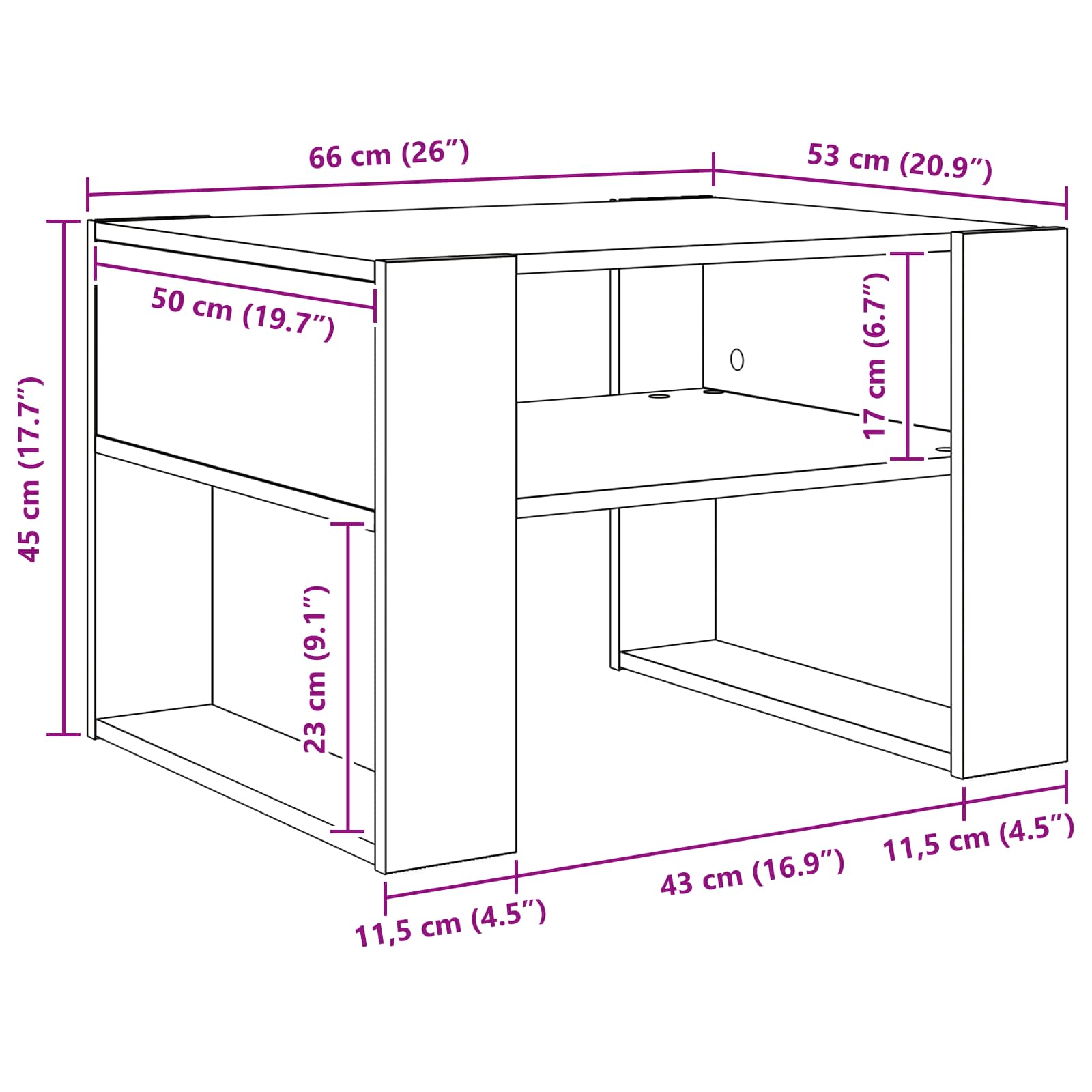 Τραπεζάκι σαλονιού με αποθήκευση Artisan Oak 66 x 53 x 45 εκ. - Pakobazaar