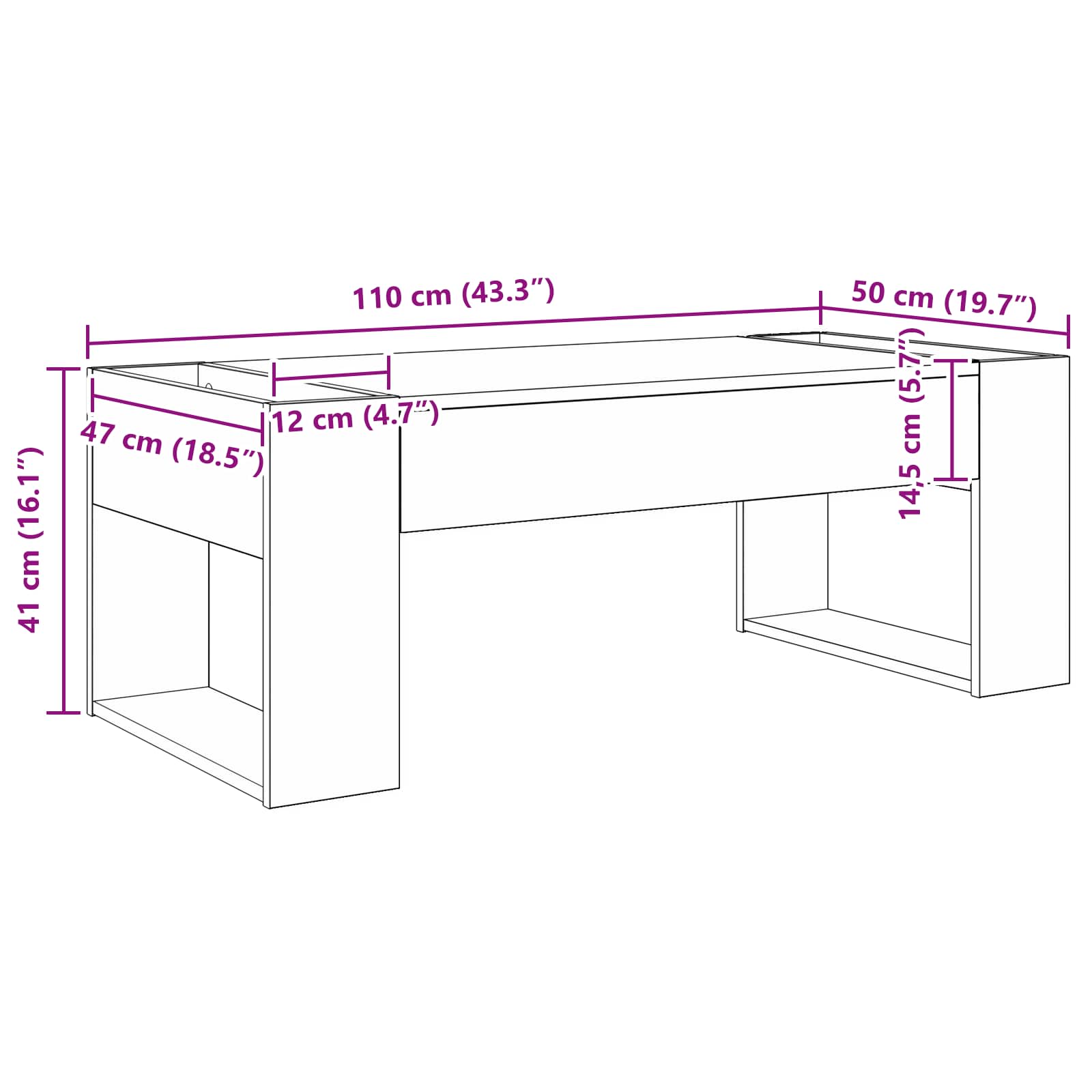 Τραπεζάκι σαλονιού Καπνιστό Δρύς 110 x 50 x 41 εκ