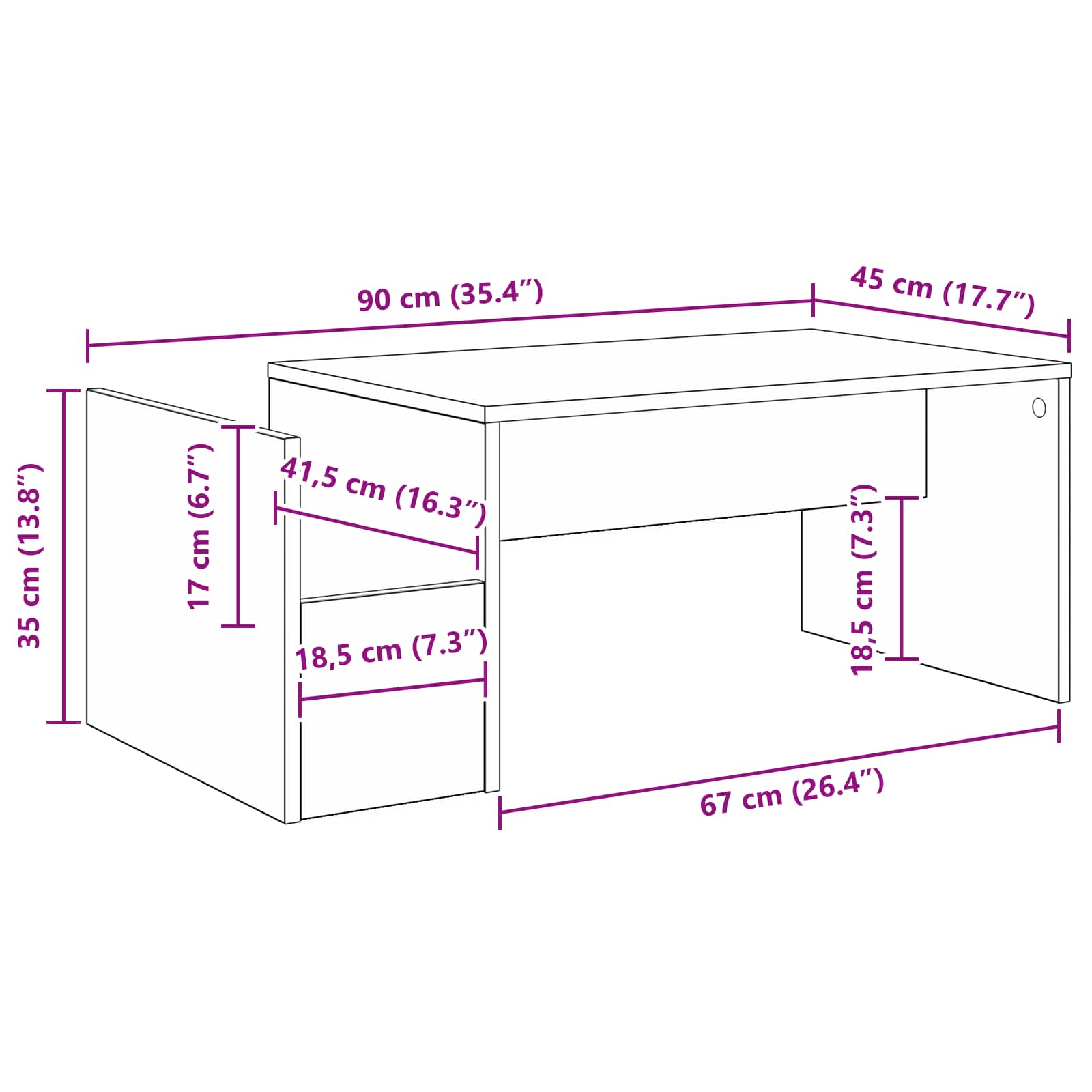 Τραπεζάκι σαλονιού Γκρίζο Σονομα 90 x 45 x 35 cm