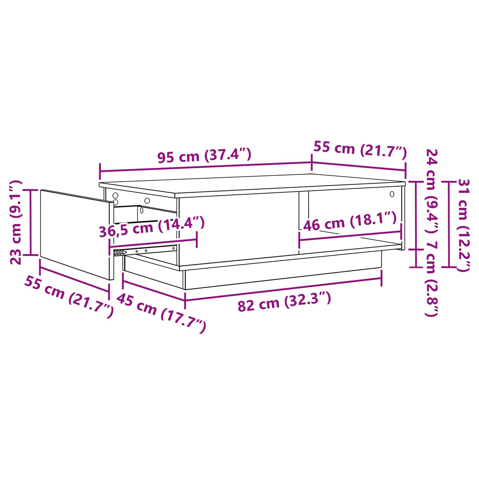 Τραπεζάκι σαλονιού με συρτάρι Δρύς Sonoma 95 x 55 x 31 εκ - Pakobazaar