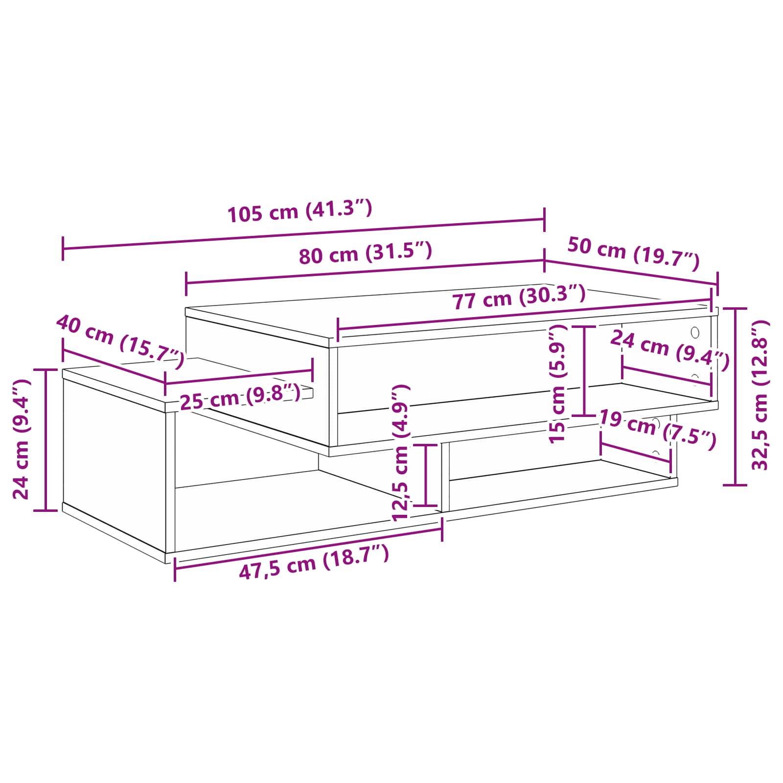 Τραπεζάκι σαλονιού Γκρίζο Σονομα 105 x 50 x 32,5 εκ - Pakobazaar