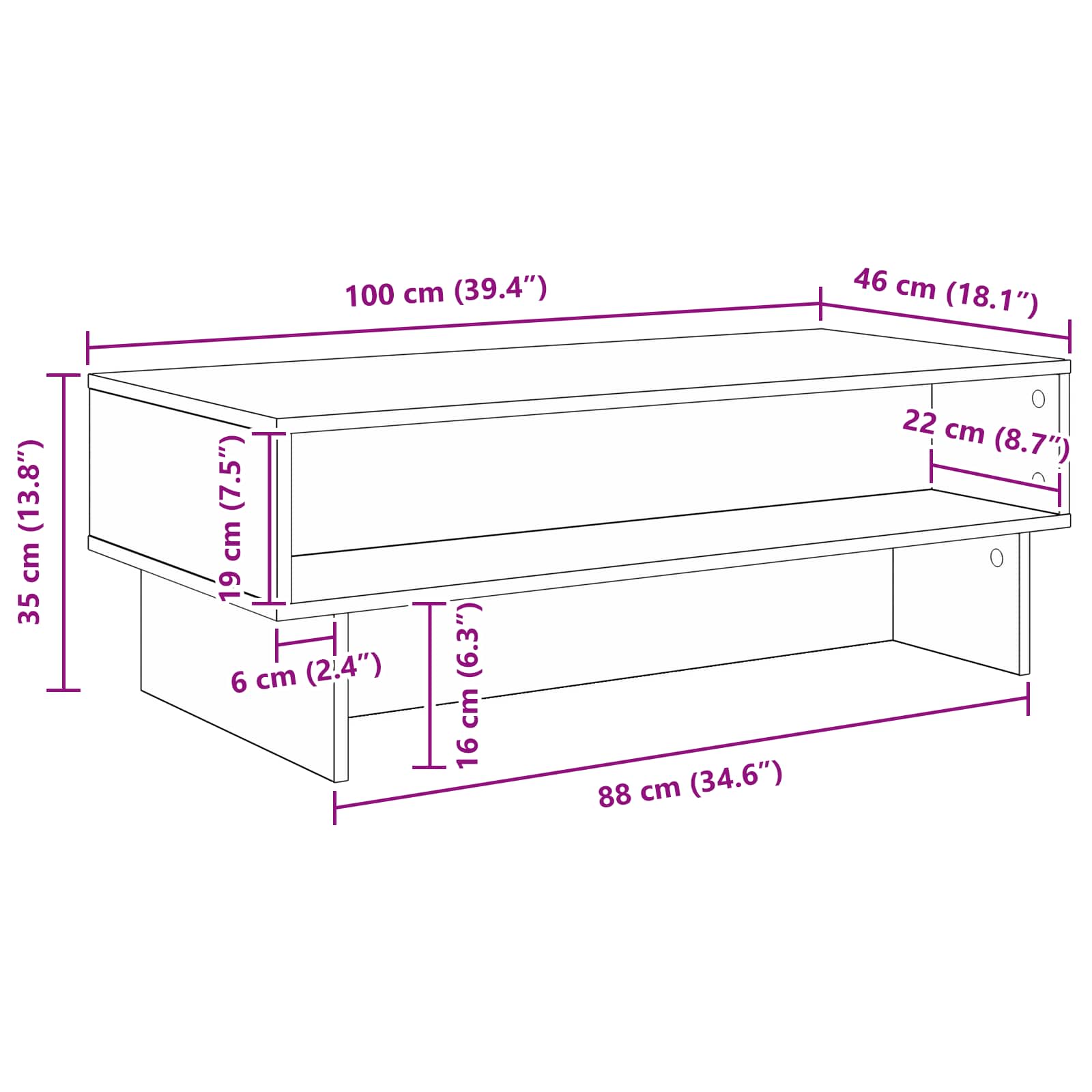 Τραπεζάκι σαλονιού Γκρίζο Σονομα 100 x 46 x 35 εκ.