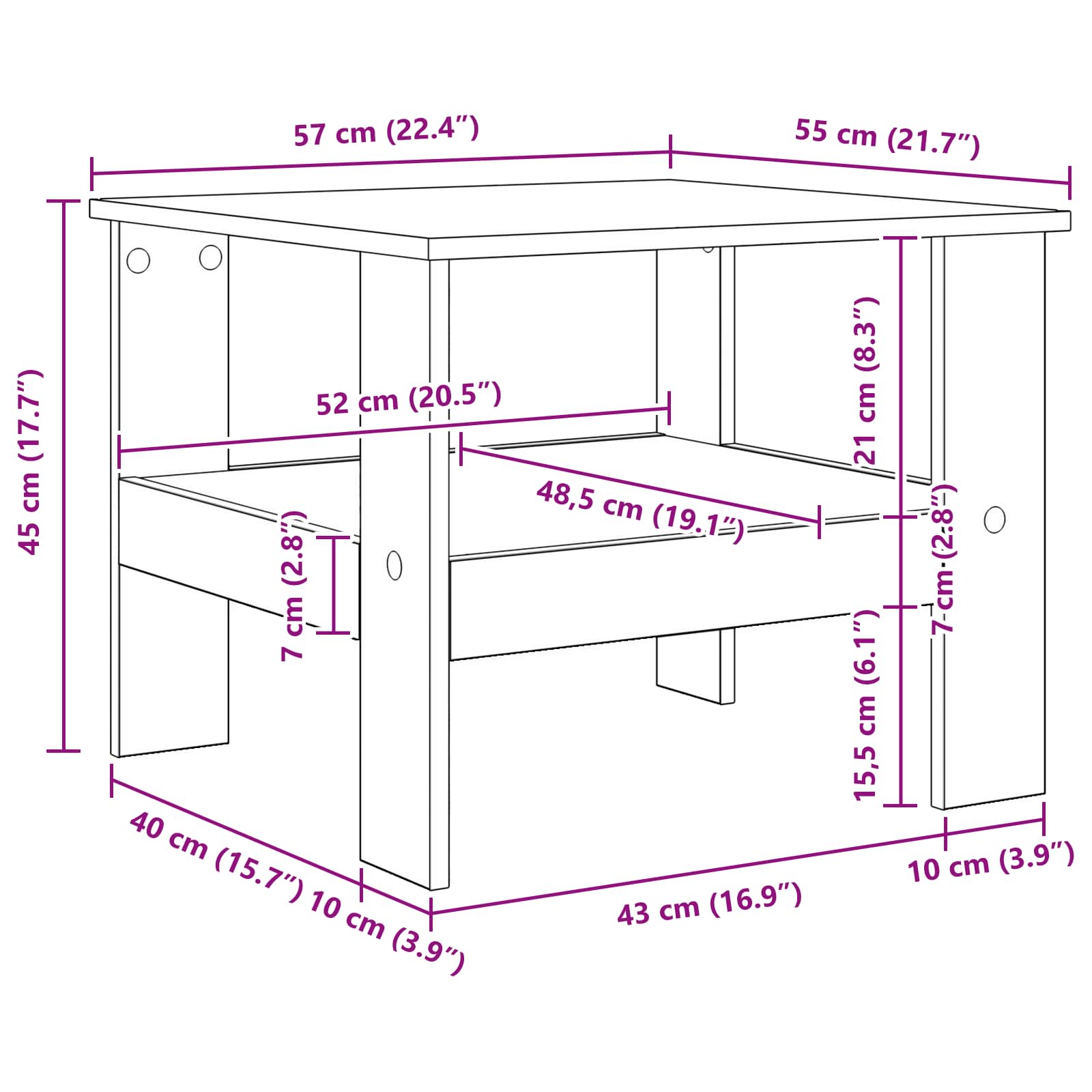 Τραπεζάκι σαλονιού Παλιό ξύλο 57 x 55 x 45 εκ