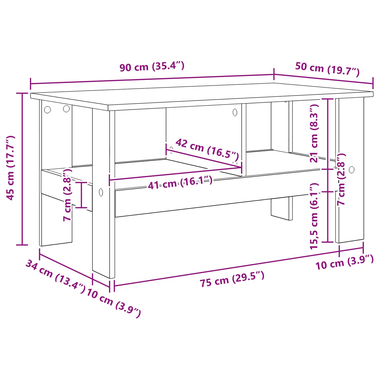 Τραπεζάκι σαλονιού Δρύς Sonoma 90 x 50 x 45 cm