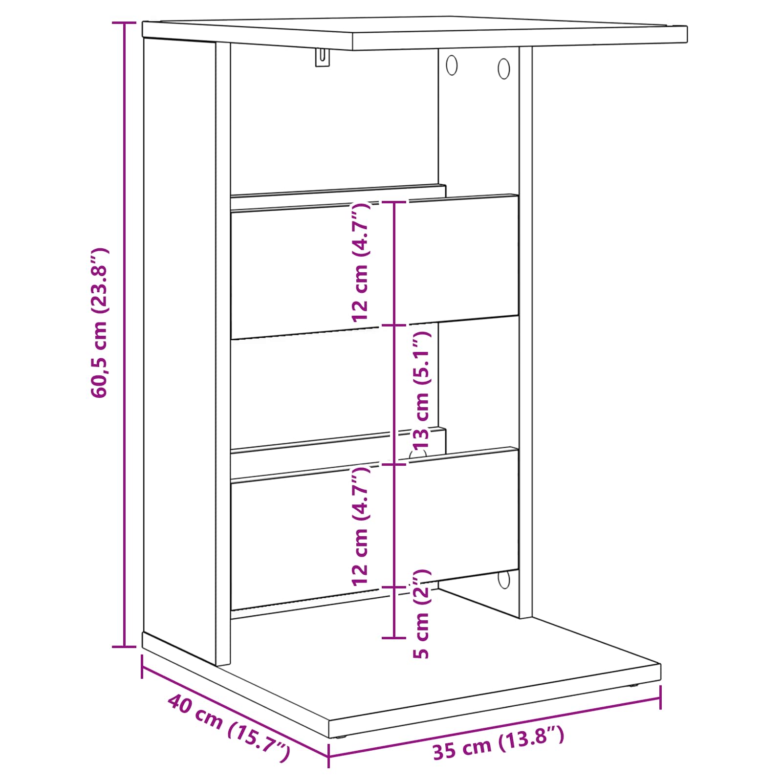 Τραπεζάκι Πλευράς Παλιό ξύλο 40 x 35 x 60,5 εκ