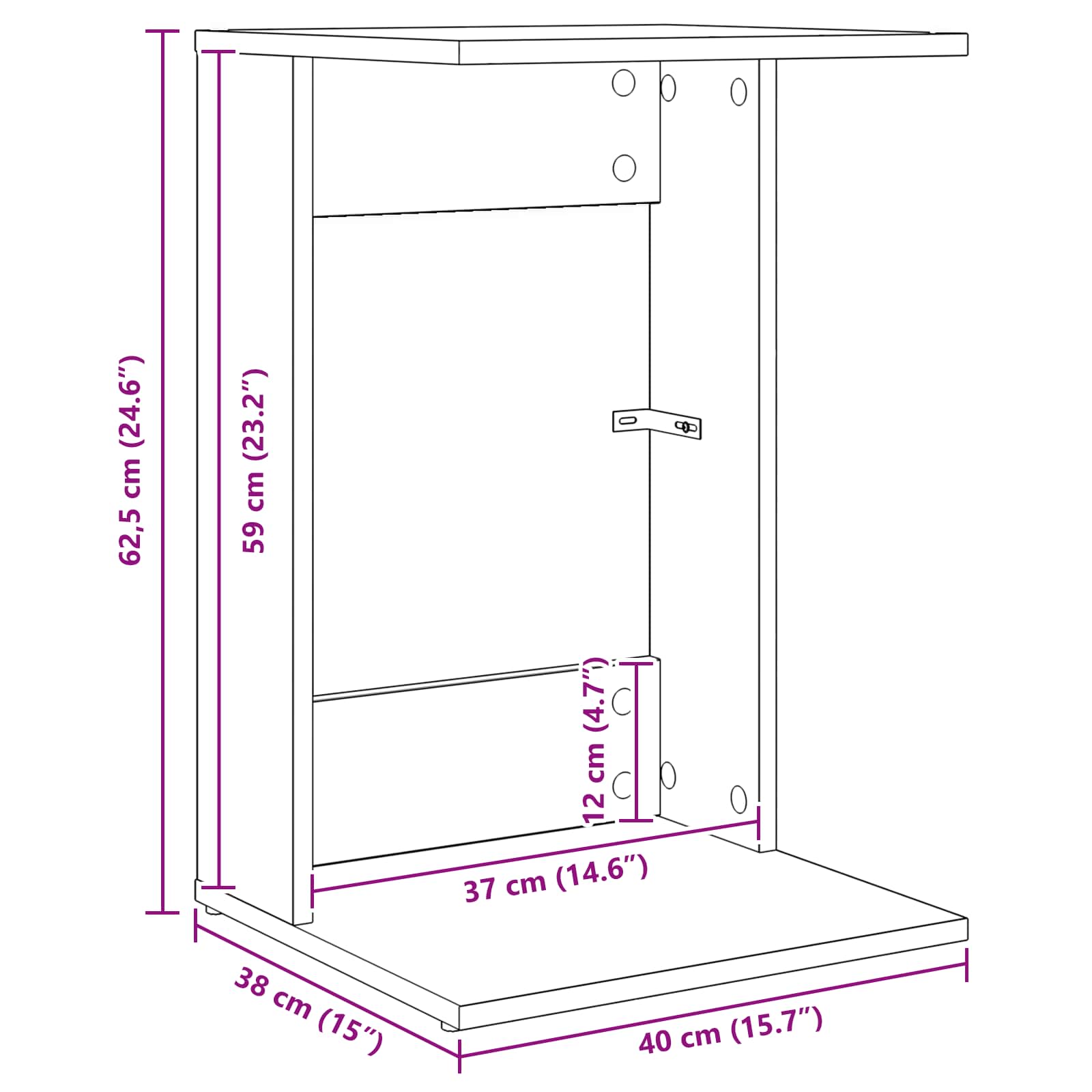 Τραπεζάκι Πλευράς Μαύρη Οξυά 40 x 38 x 62,5 εκ