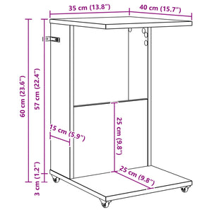 Τραπεζάκι Πλευράς με τροχούς Παλιό ξύλο 40 x 35 x 60 εκ.