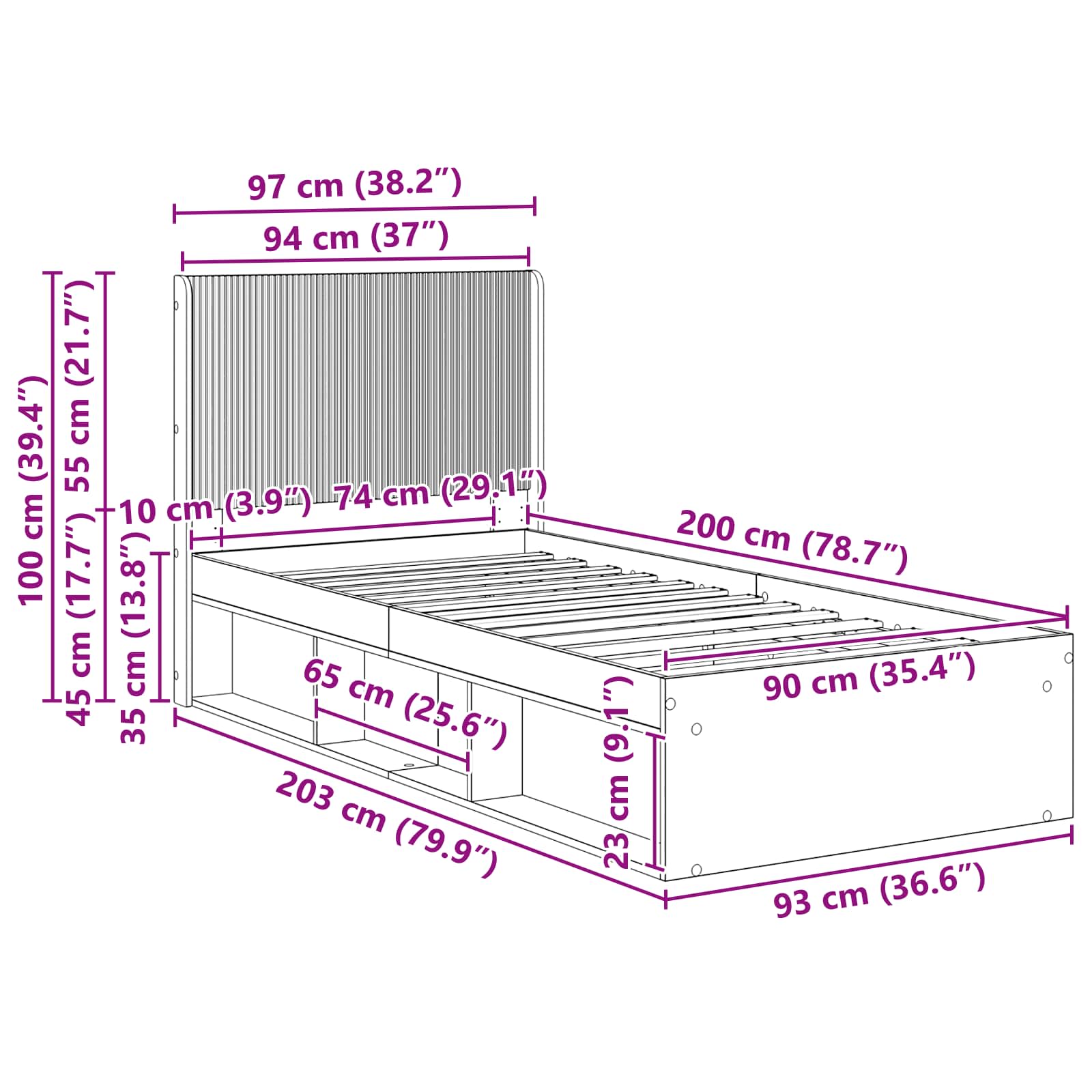 Καλάθι με αποθήκη και κεφαλάρι Μαύρο 90 x 200 cm - Pakobazaar