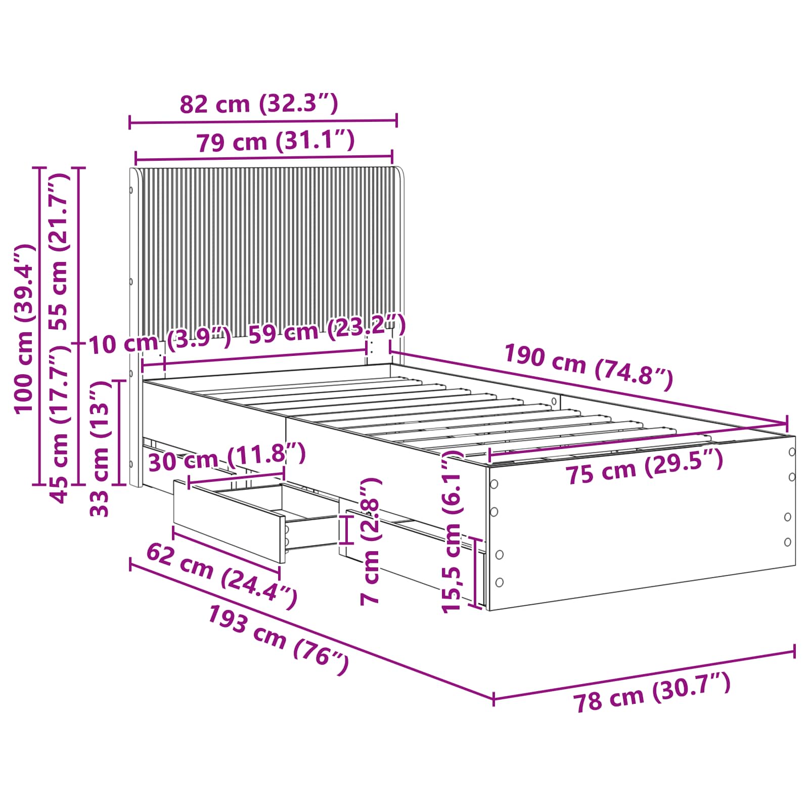 Καλάθι με αποθήκη και κεφαλάρι Sonoma Δρυς 75 x 190 cm